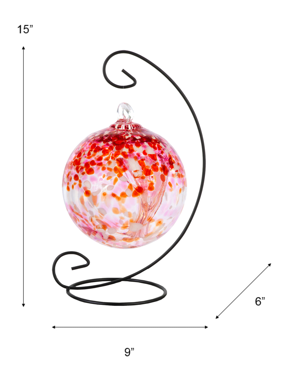 Tree of Life 6 Inch Pink Hand Blown Glass Ball with Stand