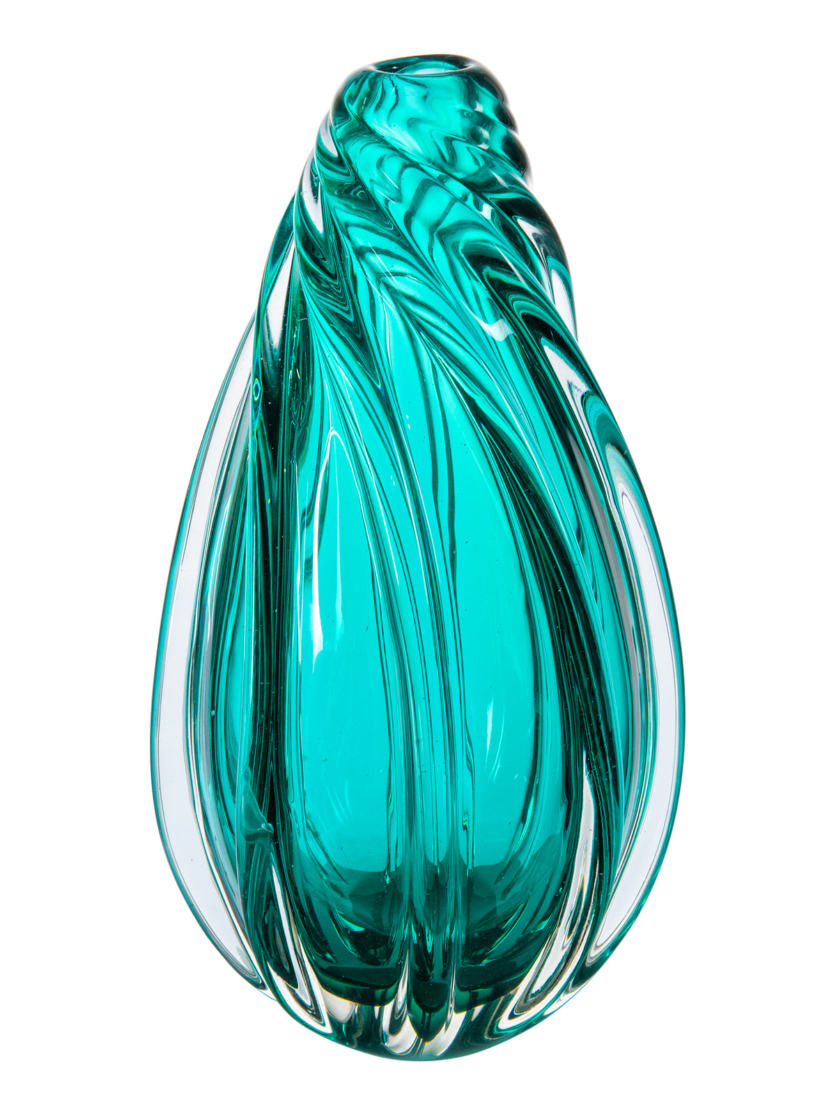 Aqua Swirl Hand Blown Art Glass Vase