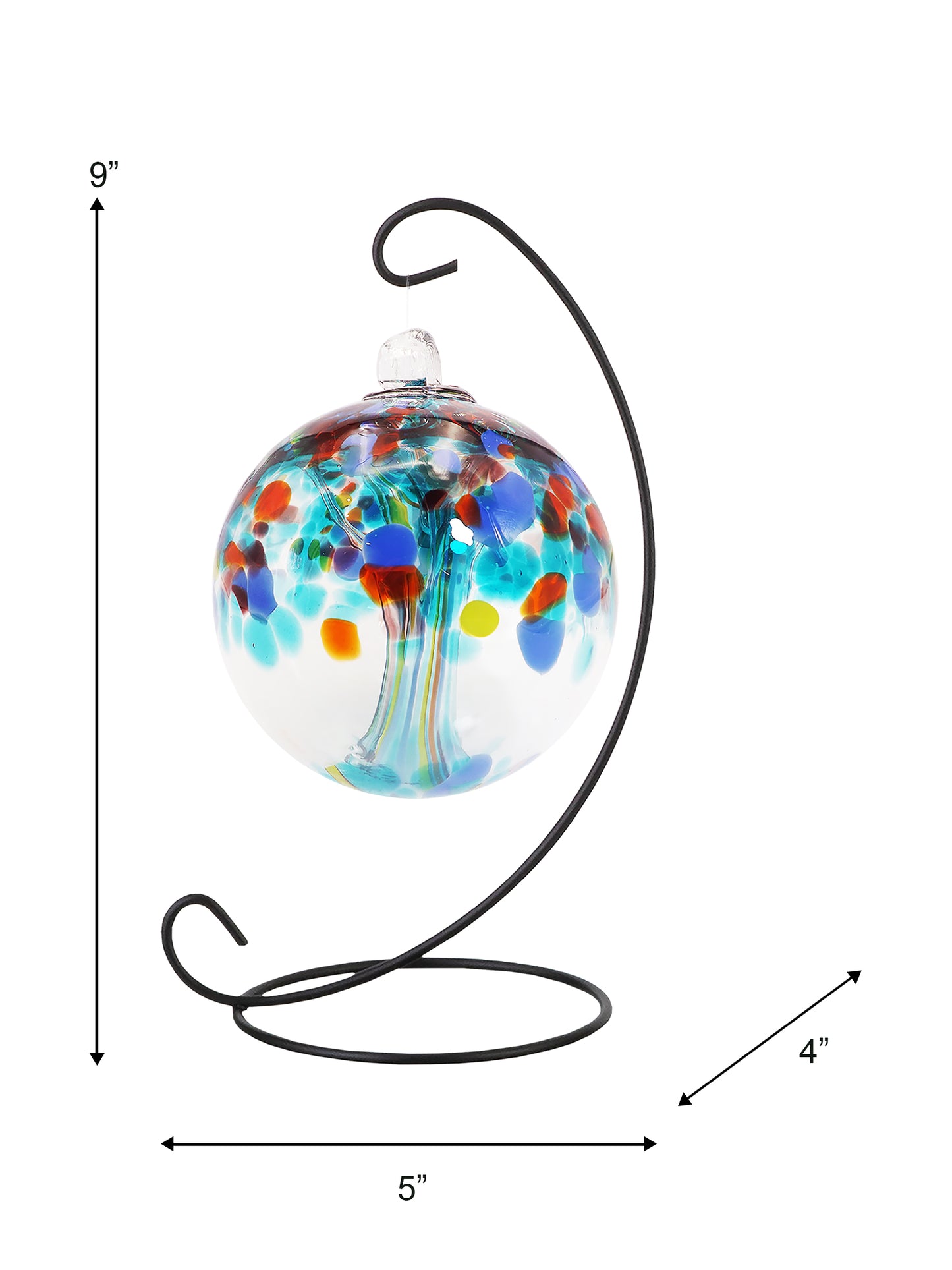 Rainbow Tree of Life 3 Inch Devotion Hand Blown Decorative Glass Ornament with Stand