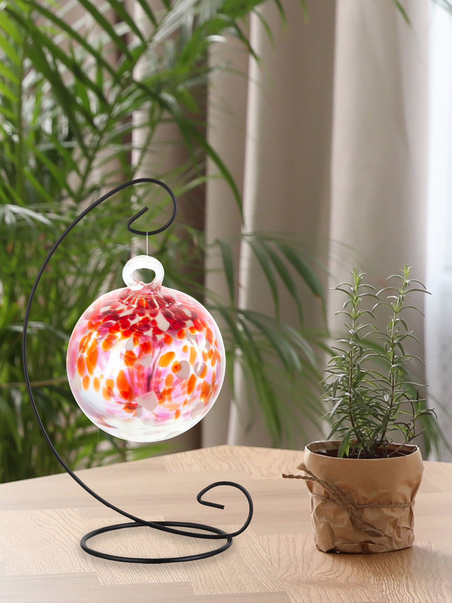 Rainbow Tree of Life Golden Pink 4 Inch Hand Blown Decorative Glass Ornament