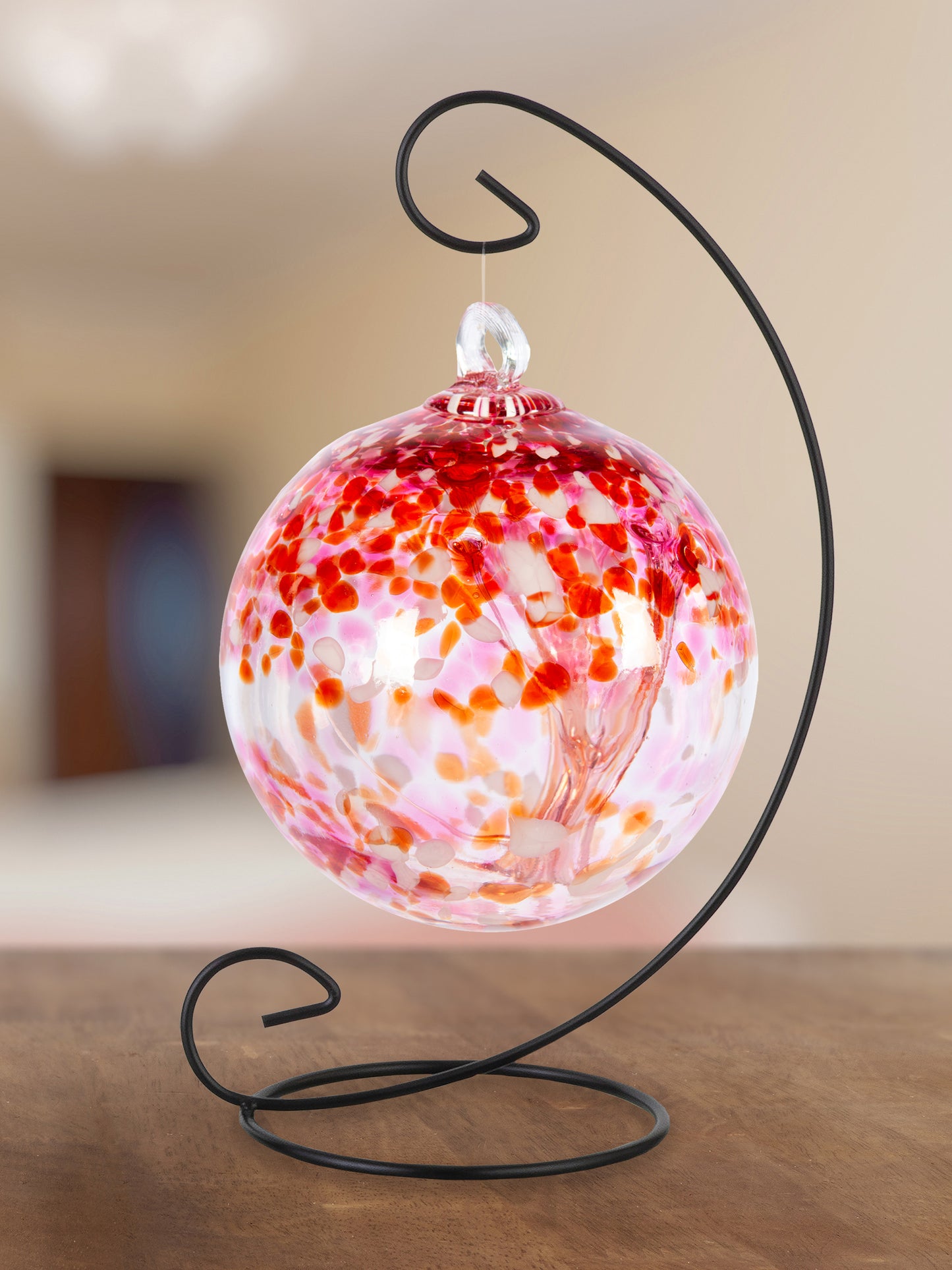 Rainbow Tree of Life Golden Pink 6 Inch Hand Blown Decorative Glass Ornament