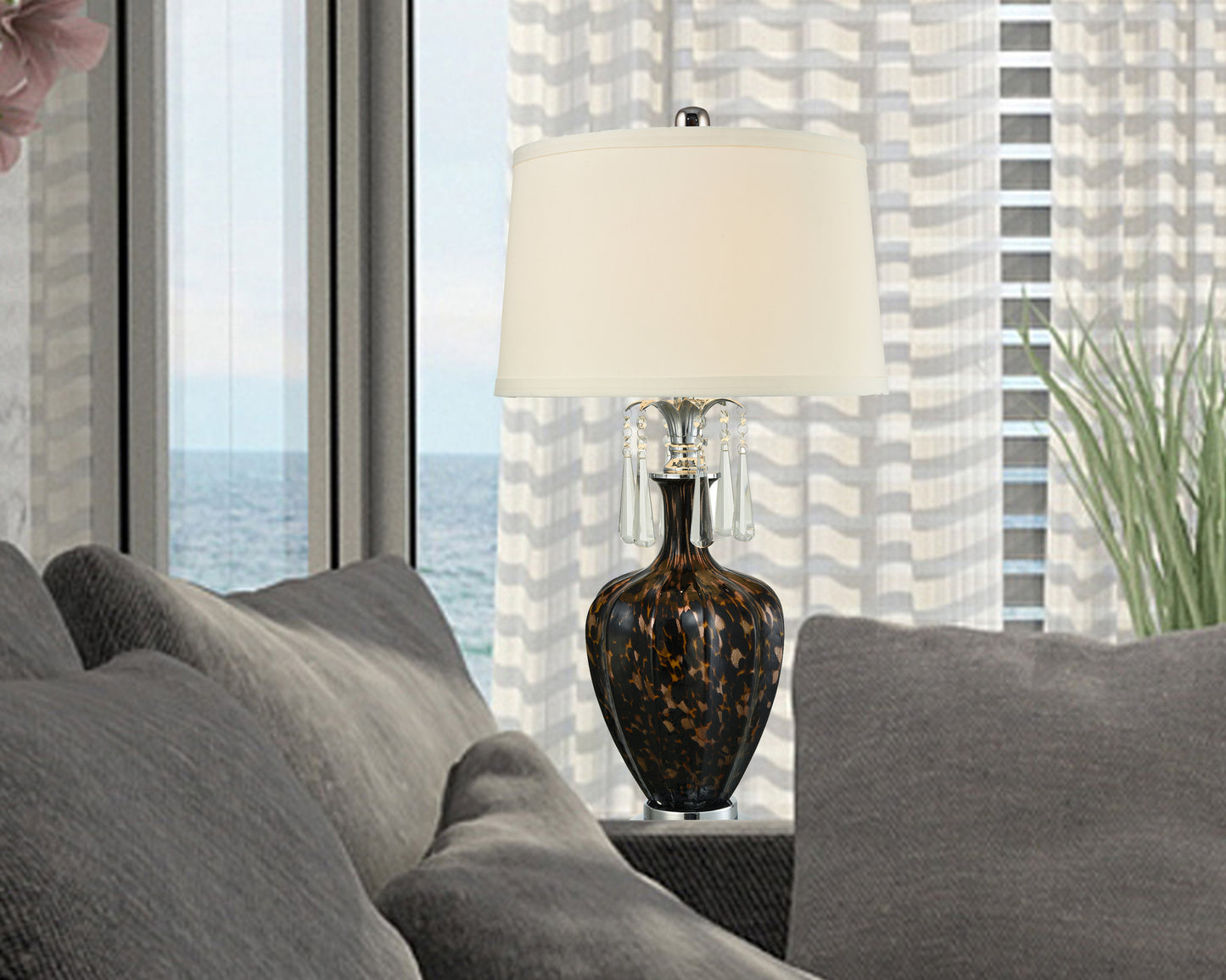 Wilking Hand Blown Art Glass and Crystal Table Lamp