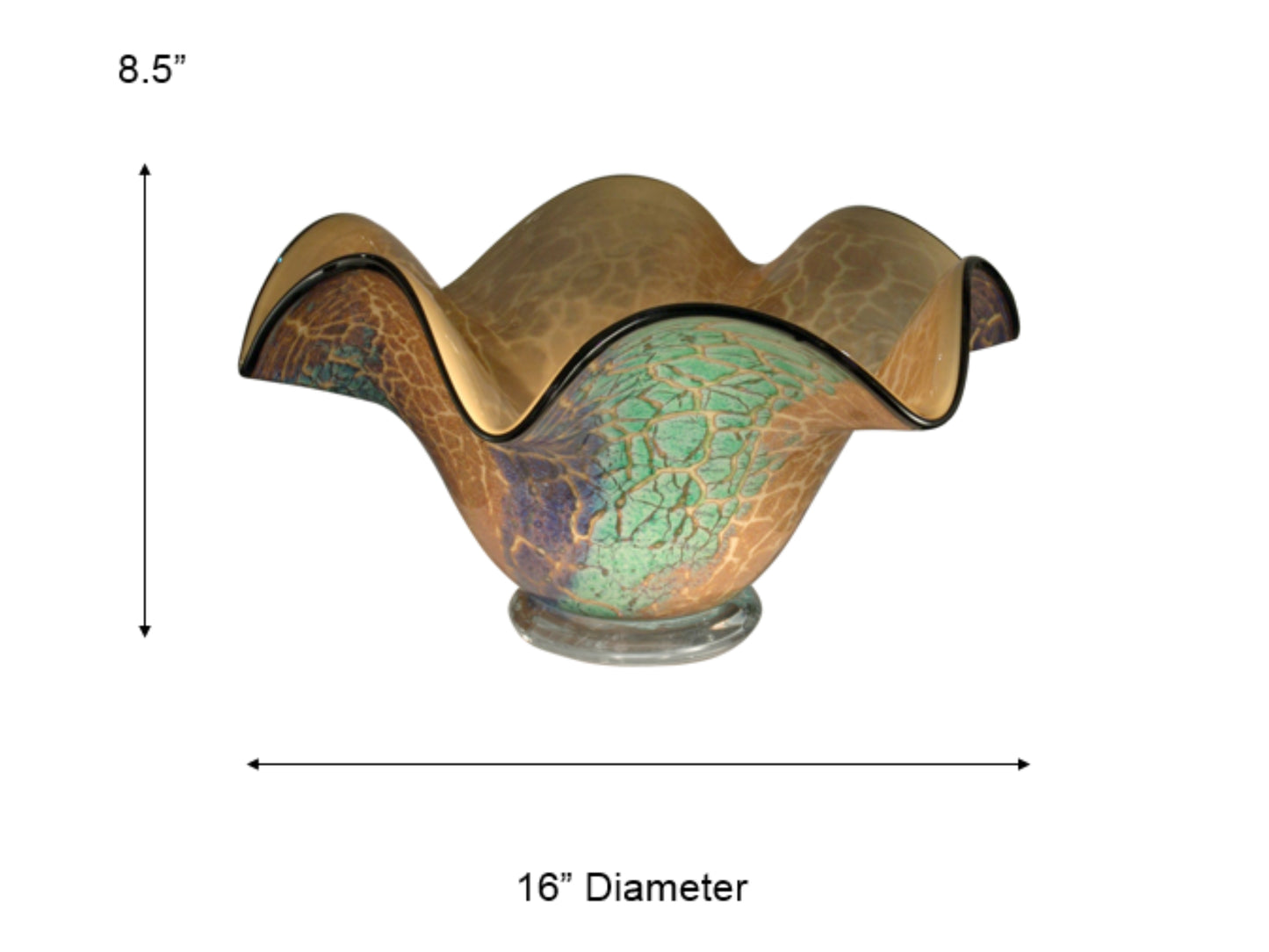 Crackle Ruffle Hand Blown Art Glass Bowl