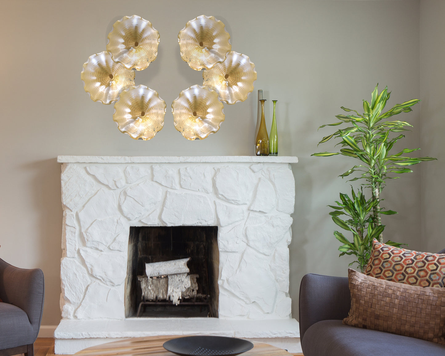 Beige Feather Hand Blown Art Glass Wall Decor - 16 Inch