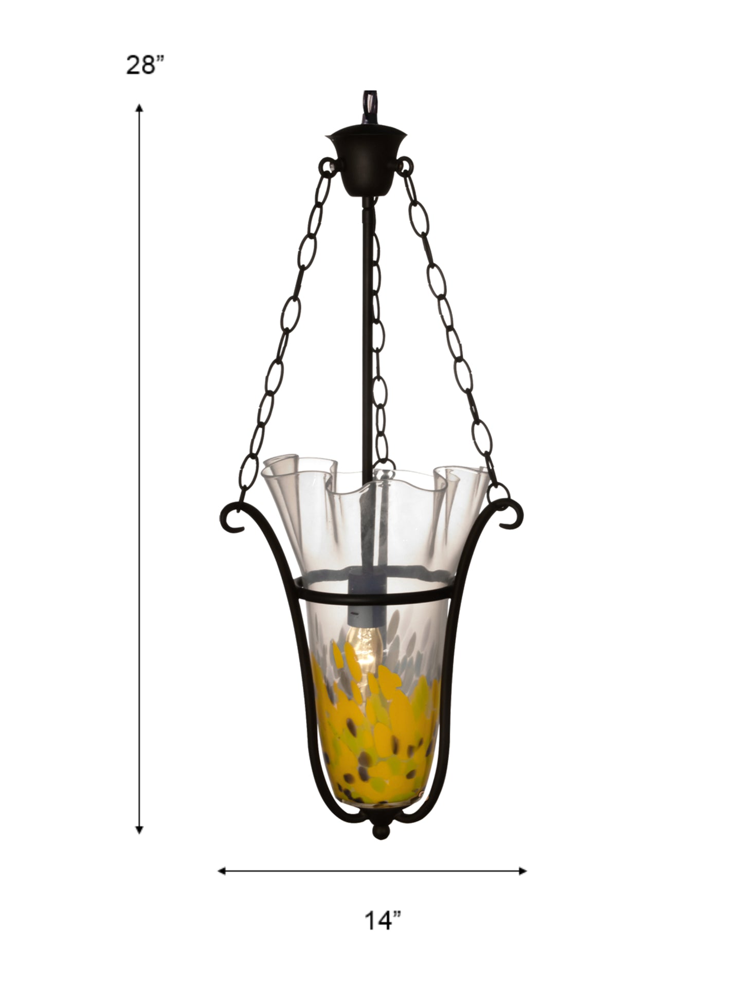 Spiral Leaf LED Hand Blown Art Glass Inverted Pendant