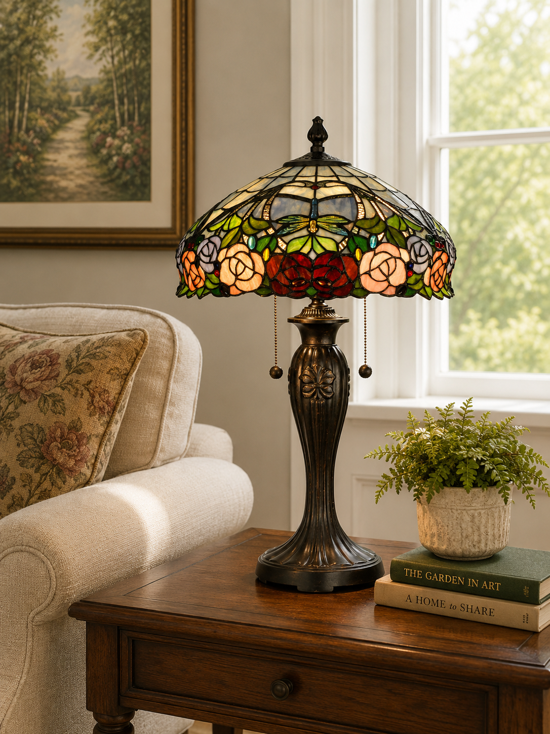 Zenia Rose Amber Tiffany Table Lamp