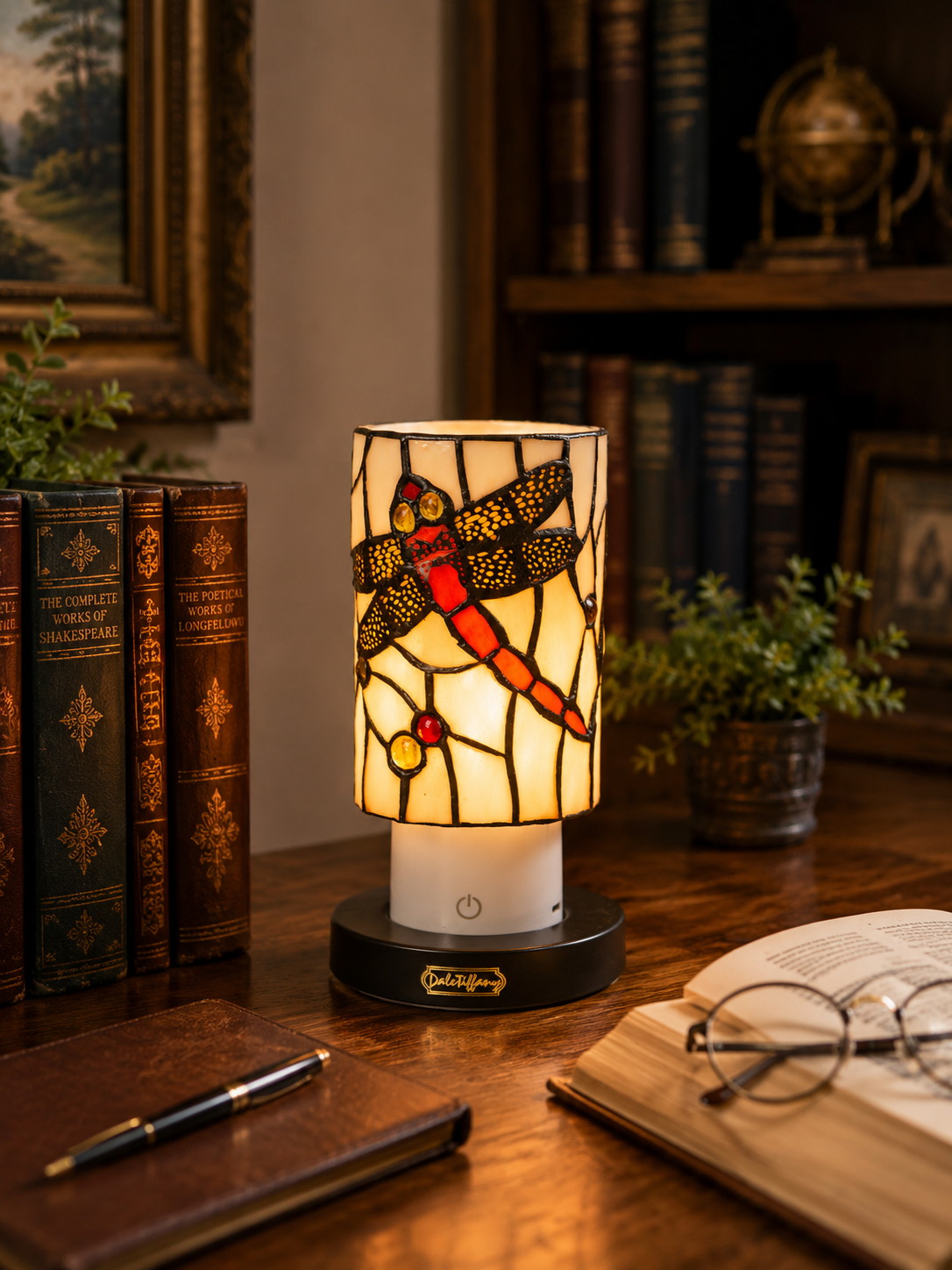 Red Damselfly Cordless Rechargeable Tiffany Accent Lamp