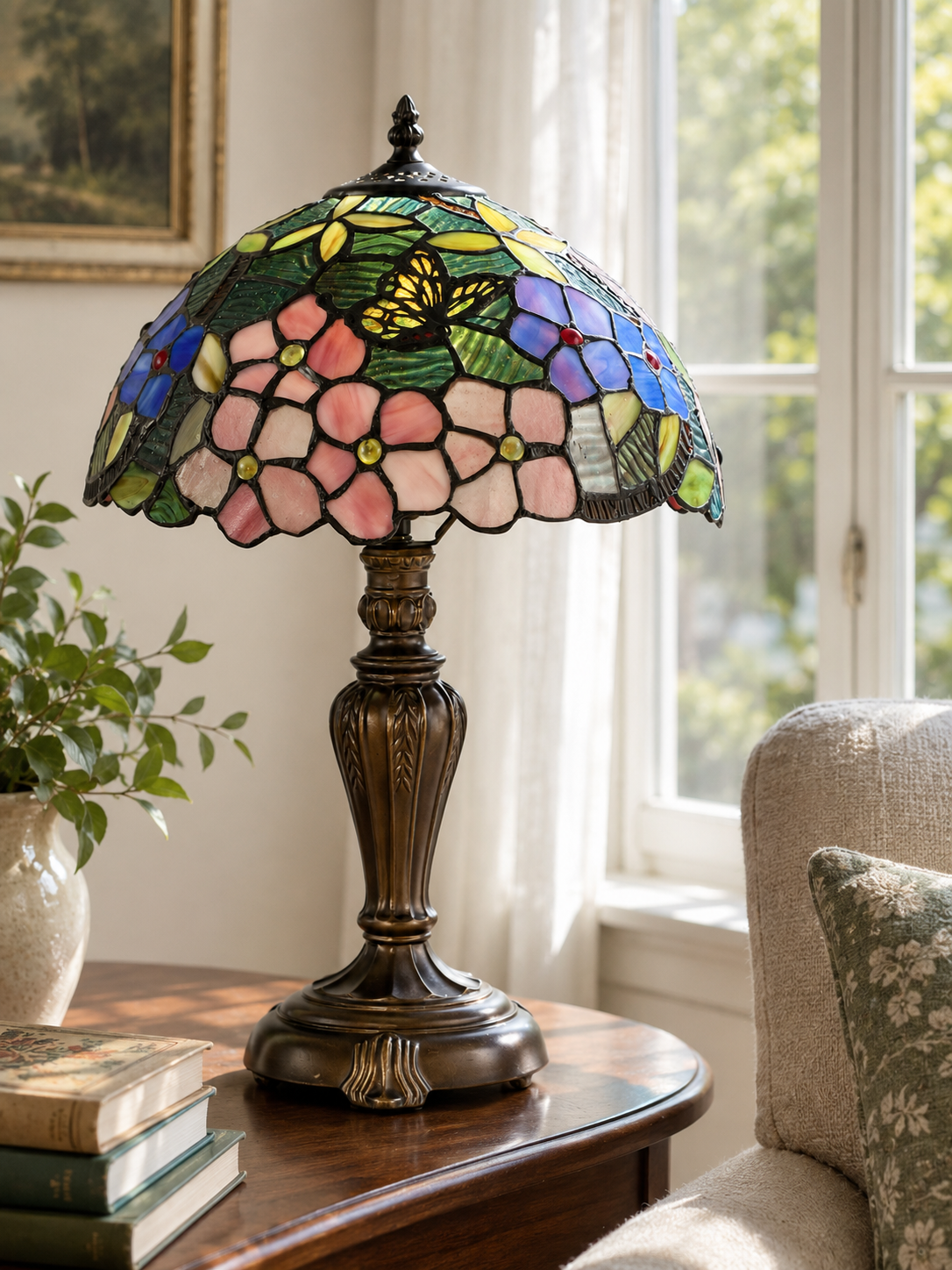 Fox Peony Tiffany Table Lamp