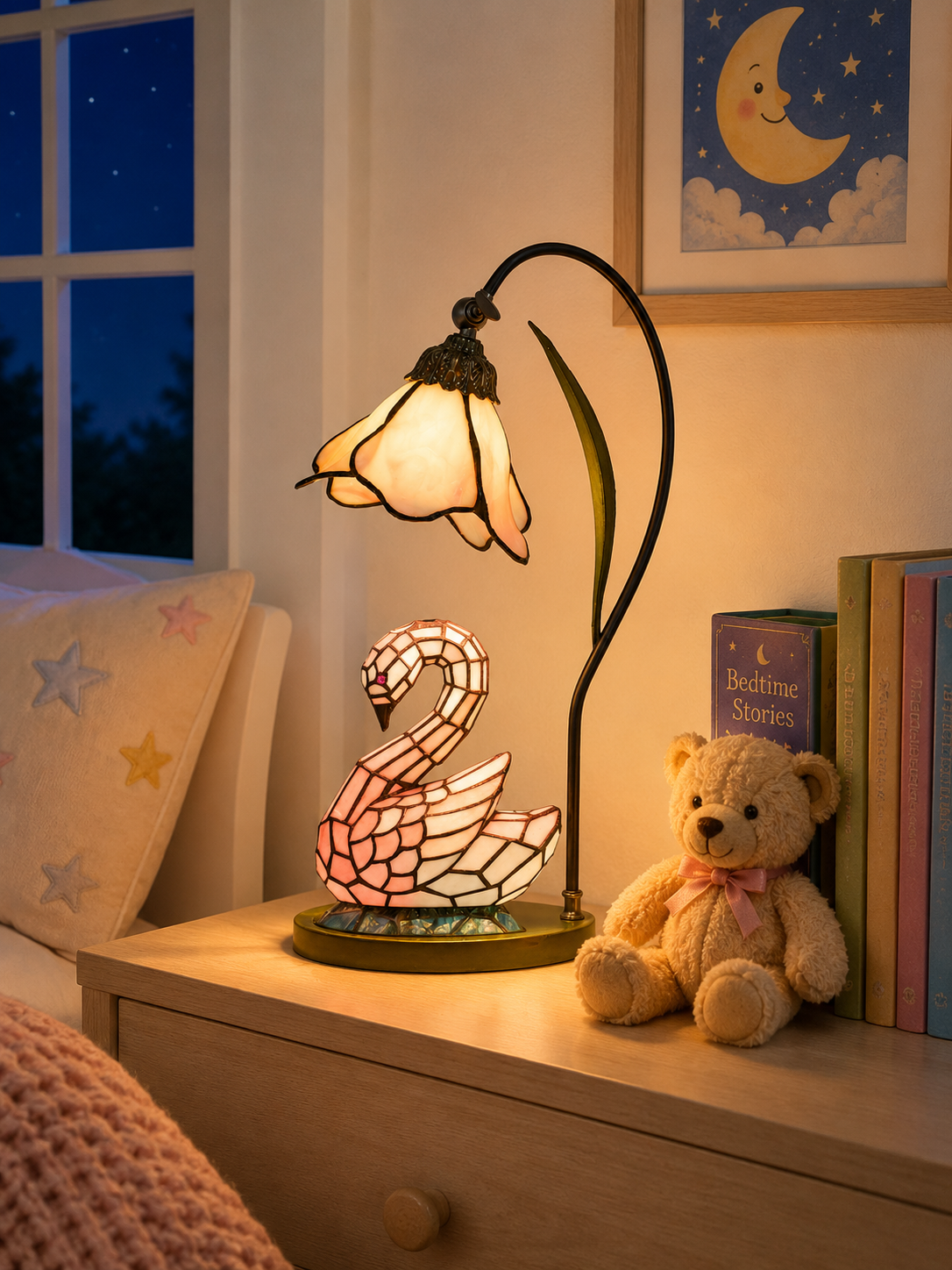 Poelking Swan Tiffany Accent Lamp with Night Light