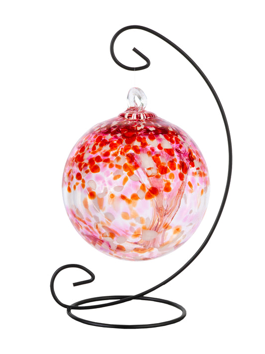 Tree of Life 6 Inch Pink Hand Blown Glass Ball with Stand