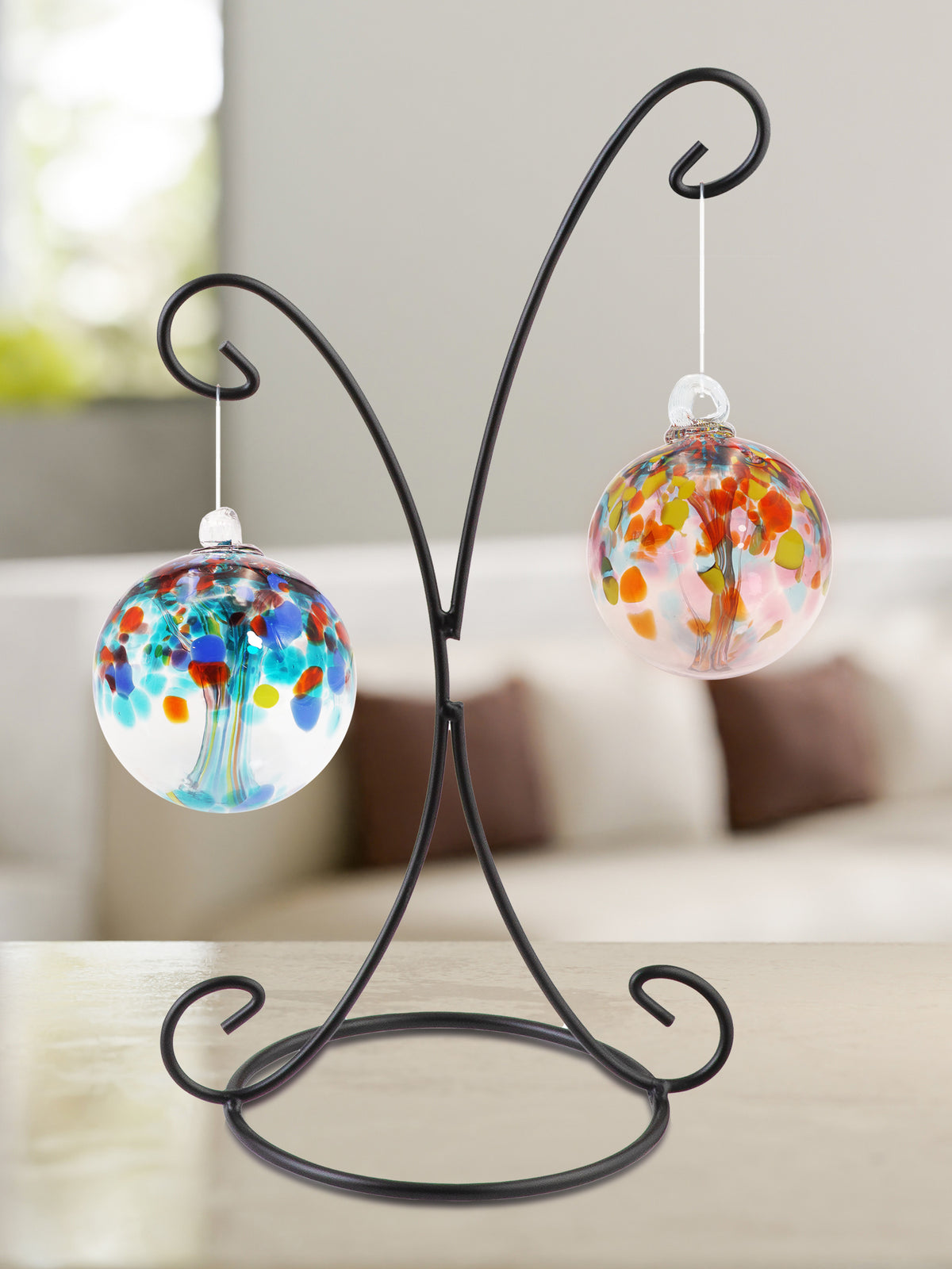 Tree of Life 2 4 Inch Hand Blown Glass Balls with Stand