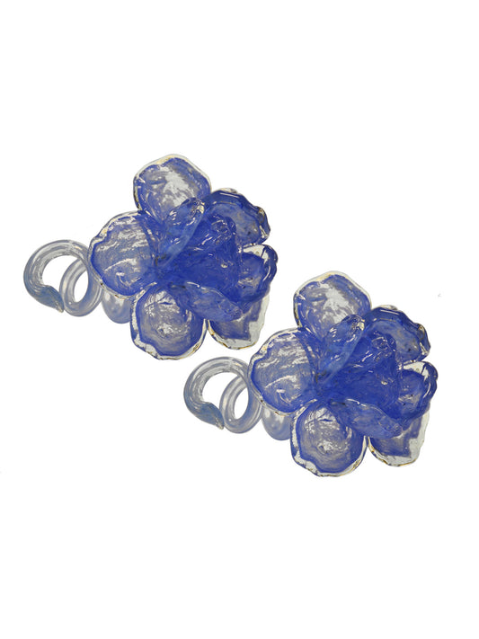 Dale Tiffany 2Pc Set Blue Rose Bud Glossy Handcrafted Art Glass Sculpture