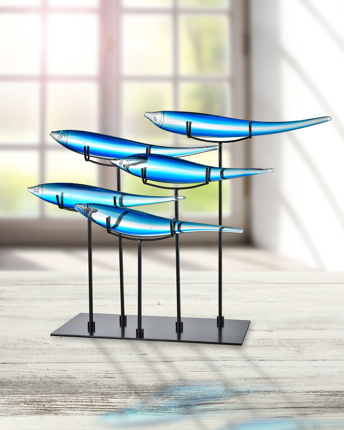 5 Blue Fish Handcrafted Art Glass Figurines