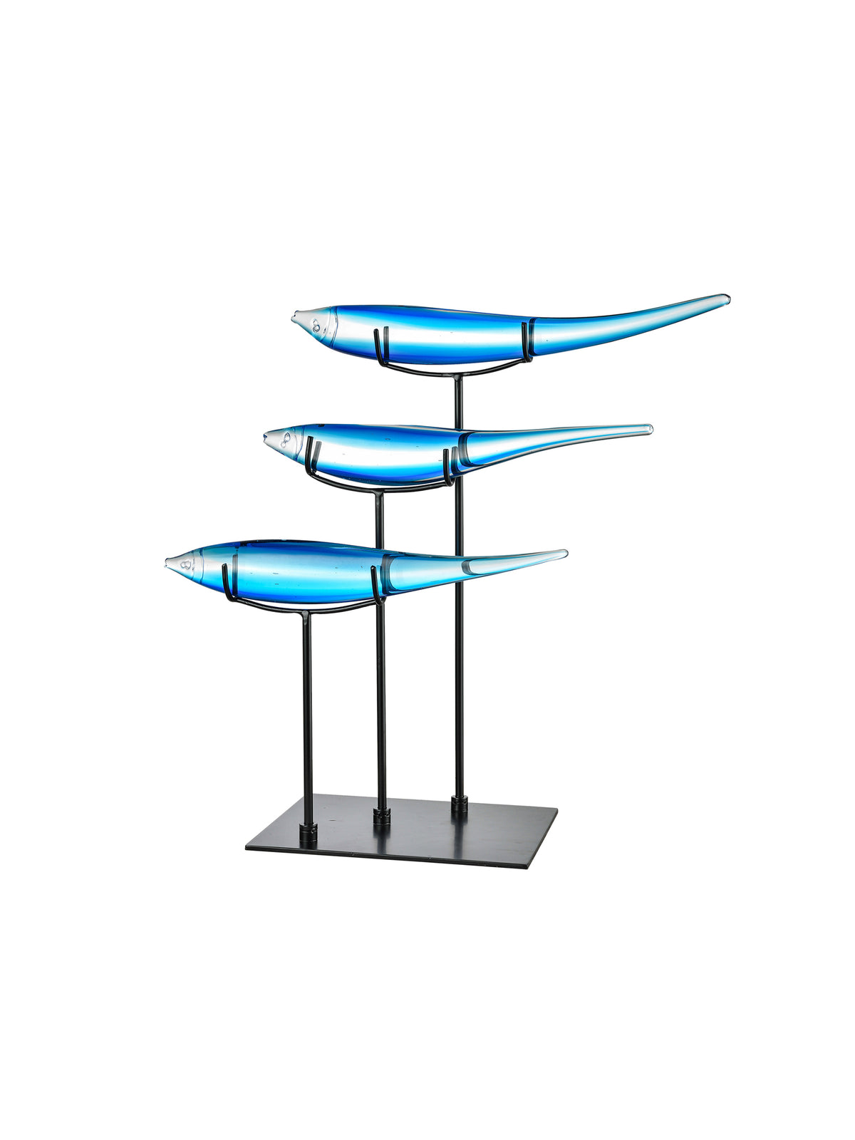 3 Blue Fish Handcrafted Art Glass Figurine