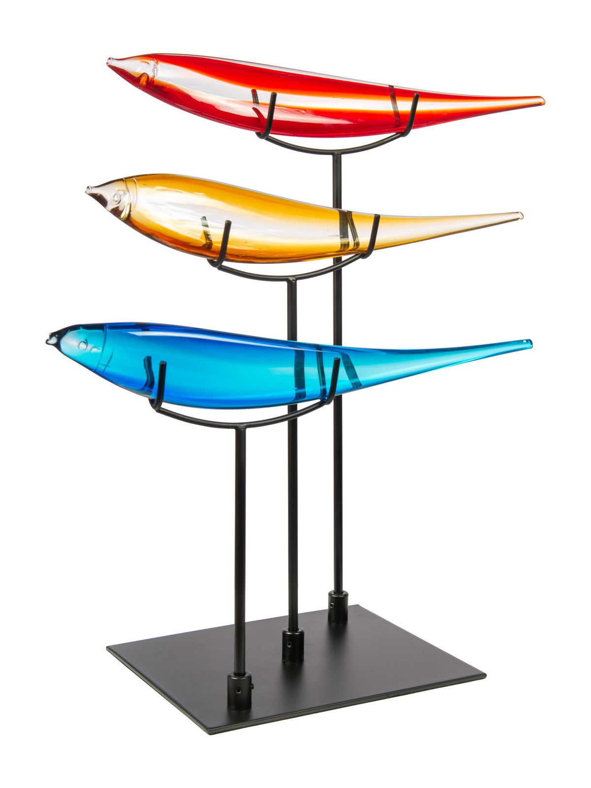 3 Multi-Color Fish Handcrafted Art Glass Figurine