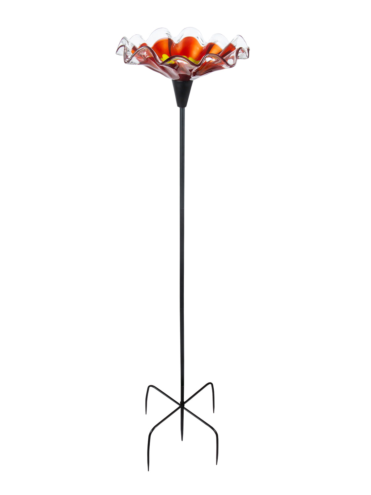 Fiore Bloom Red Hand Blown Art Glass Bird Feeder/Bath