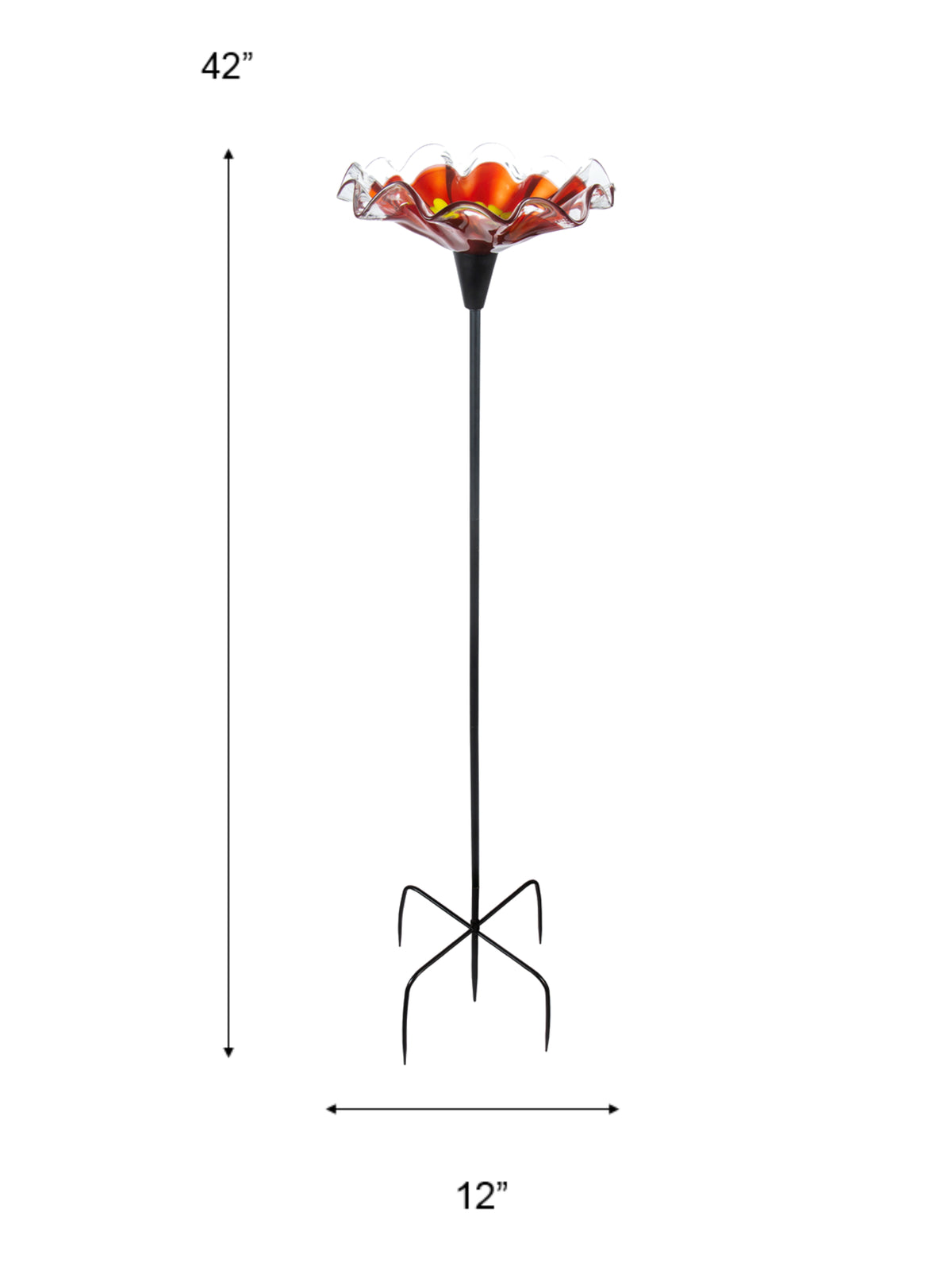 Fiore Bloom Red Hand Blown Art Glass Bird Feeder/Bath