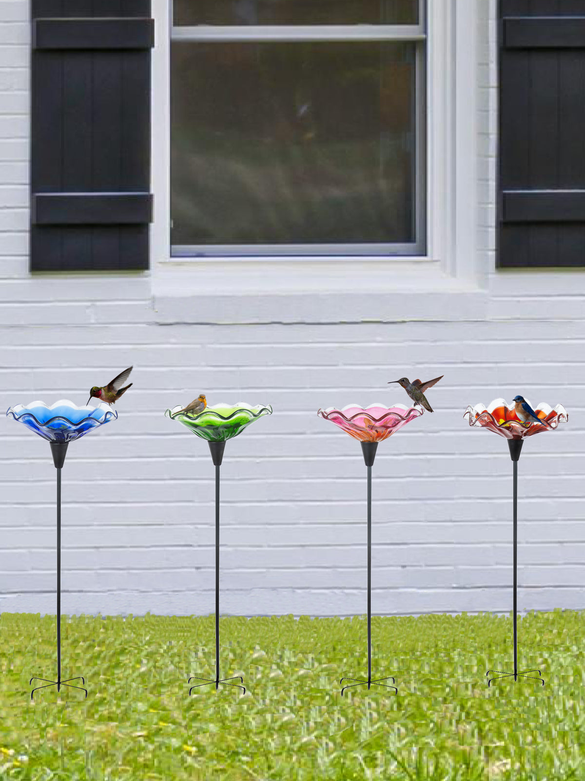 Fiore Bloom Red Hand Blown Art Glass Bird Feeder/Bath