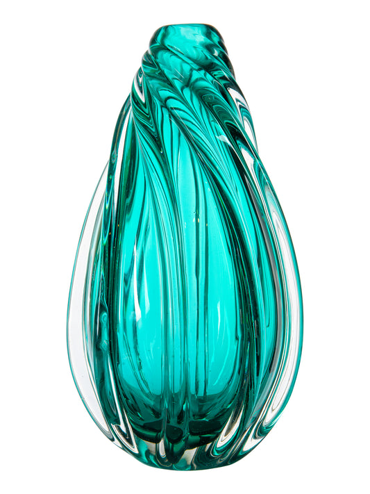 Aqua Swirl Hand Blown Art Glass Vase