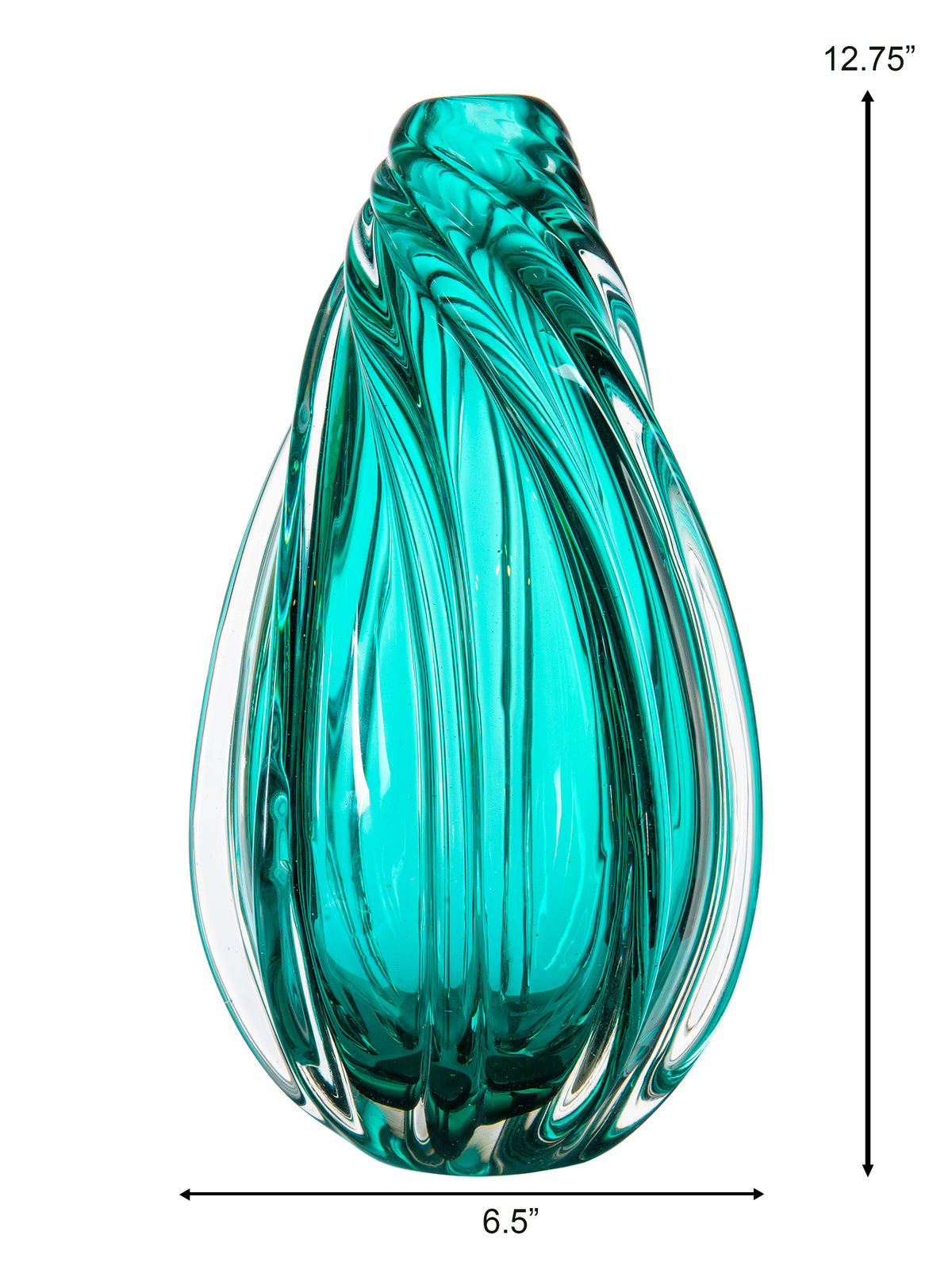 Aqua Swirl Hand Blown Art Glass Vase
