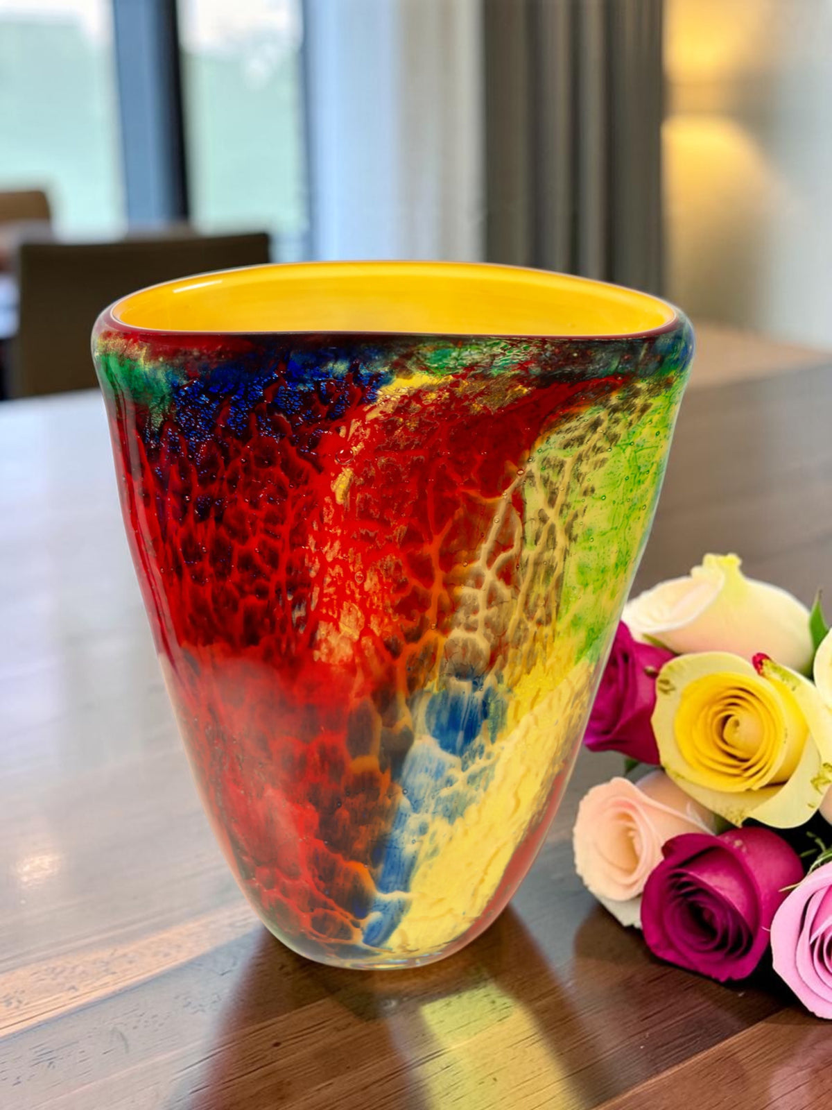 Dale Tiffany Carnival Glow 7.5" Tall Handcrafted Art Glass Vase