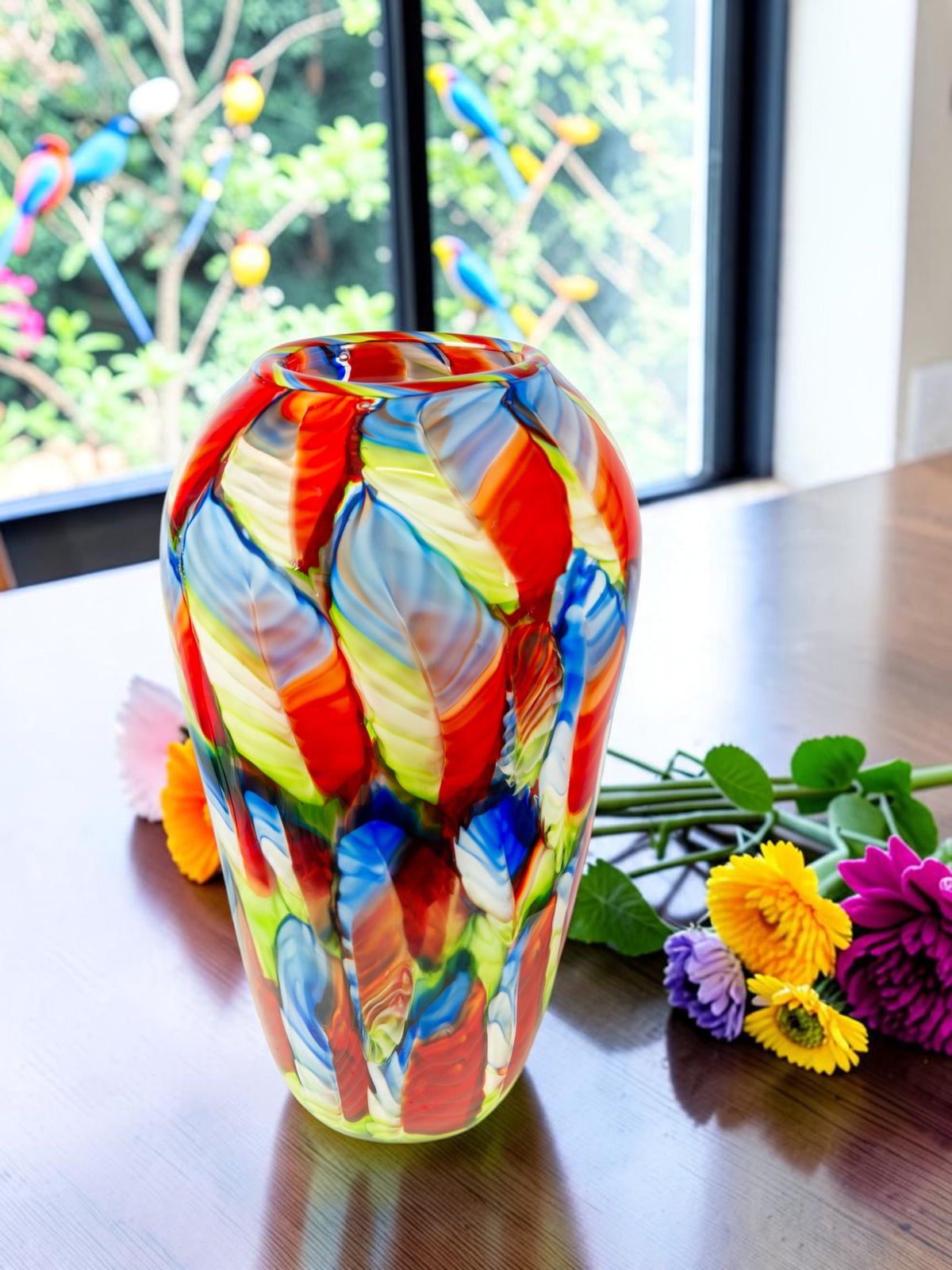 Dale Tiffany Rainbow Feather 13.75" Tall Handcrafted Art Glass Vase