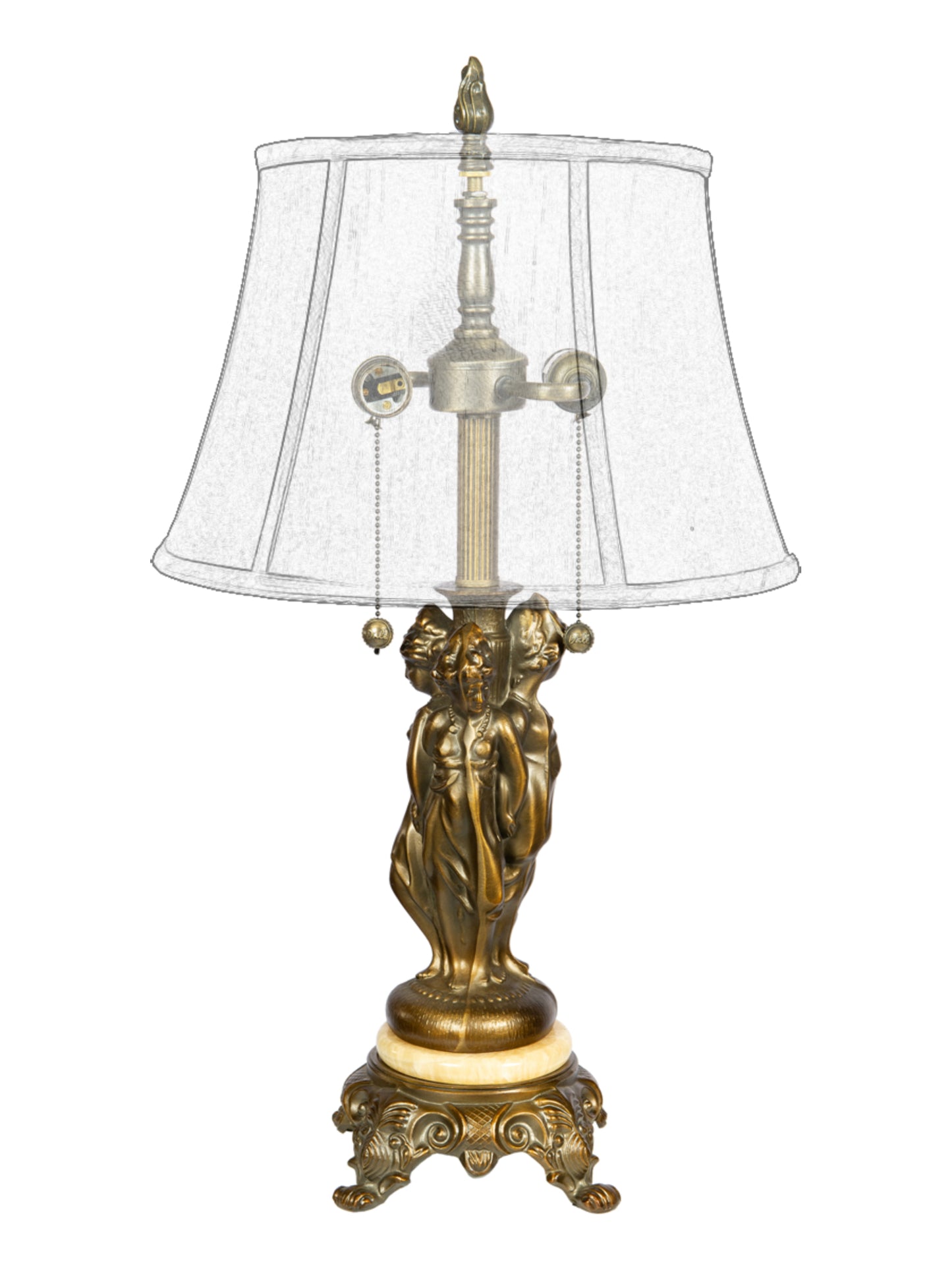 Bardeen 27" Tall 3-Lady Antique Brass Finish Marble Metal Base
