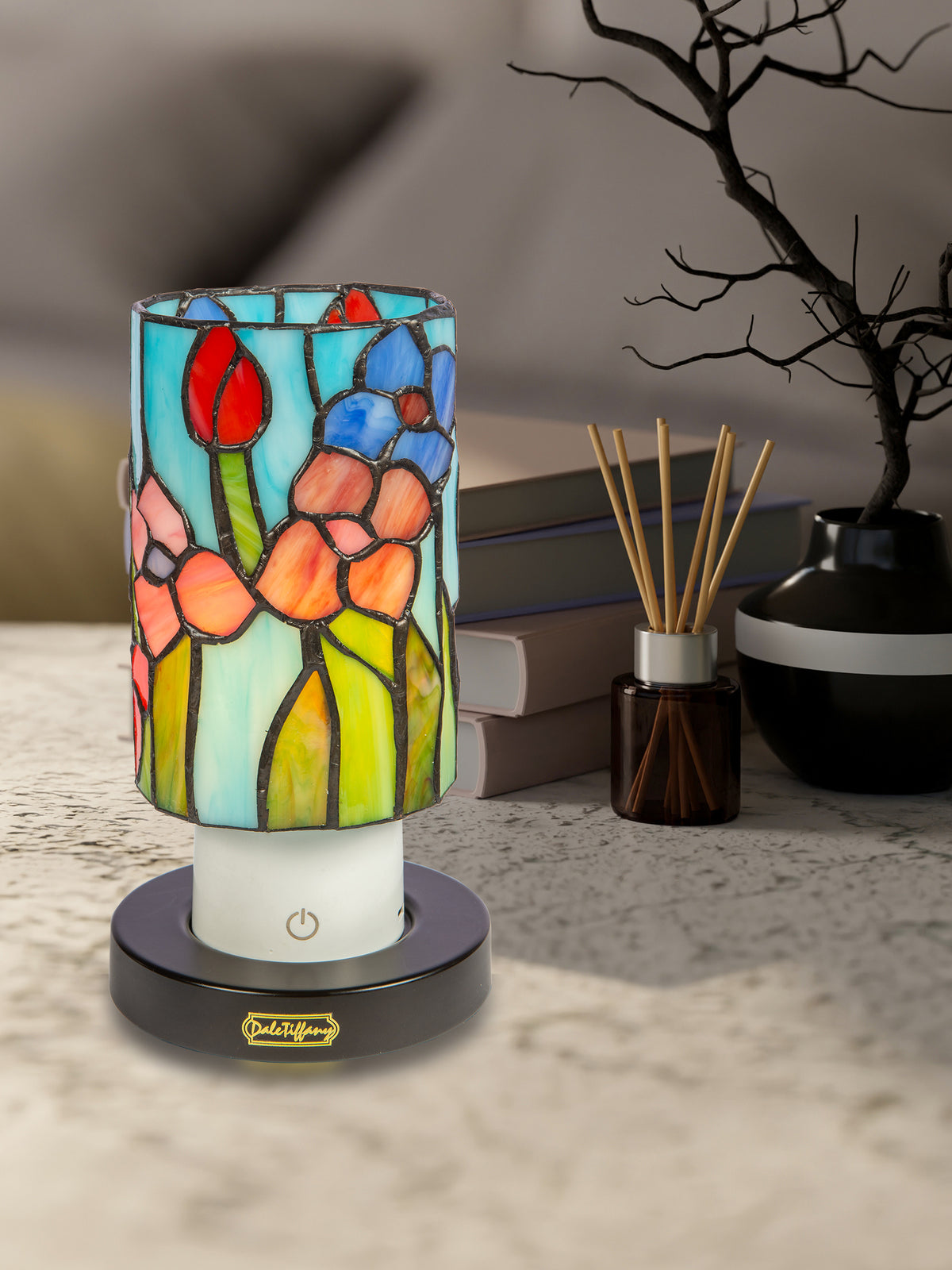 Sunset Peony Cordless Rechargeable Tiffany Accent Lamp