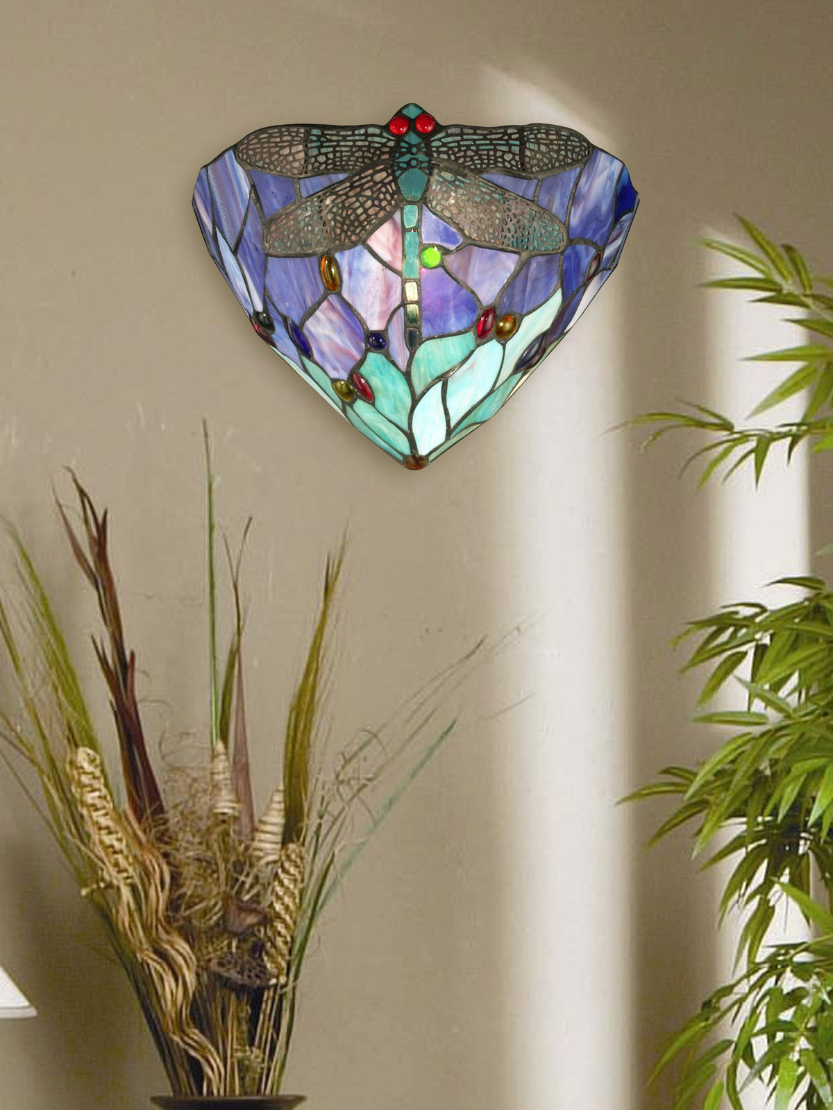 Downy Dragonfly Jewel Tiffany Wall Sconce