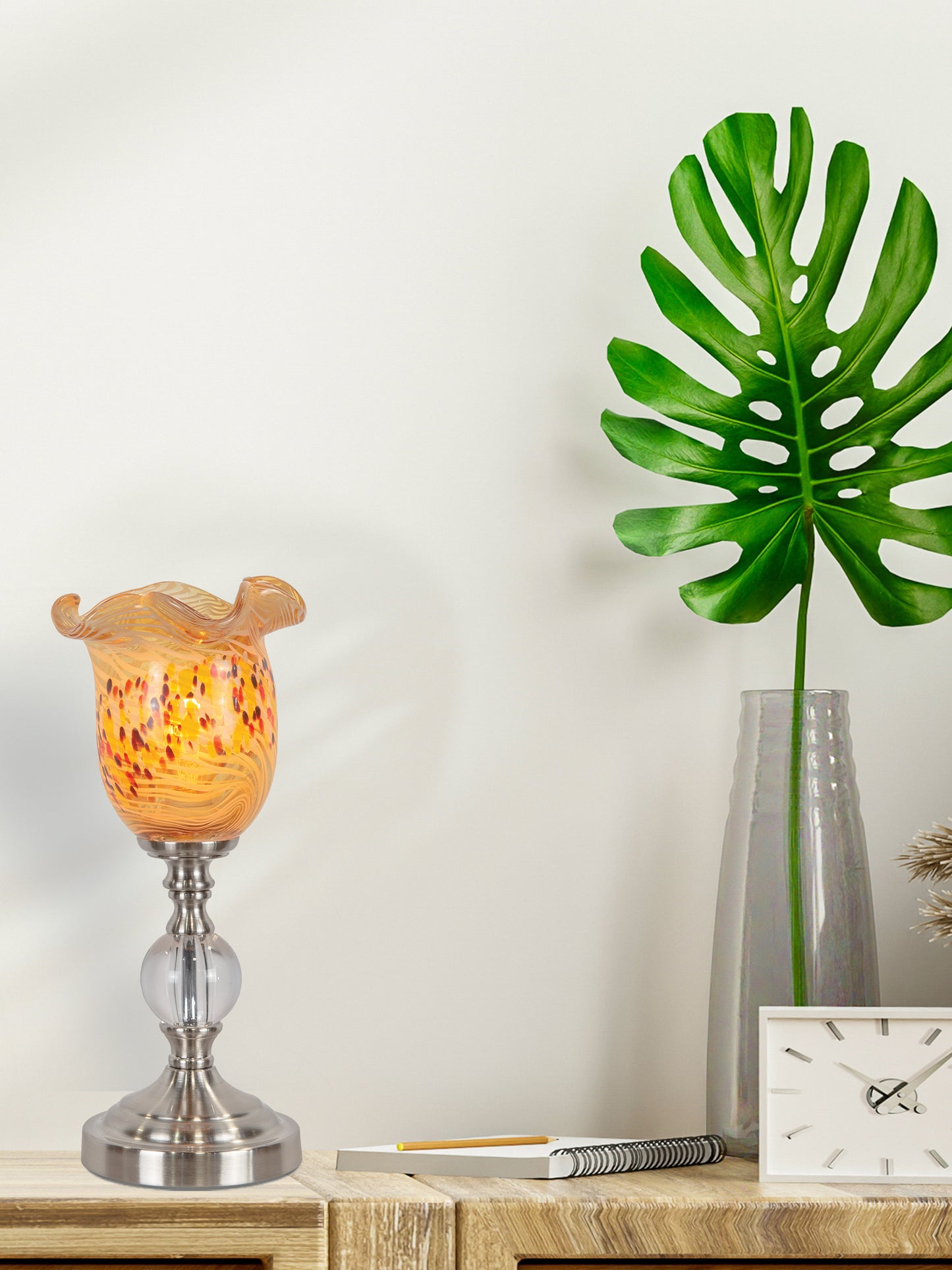 Beige Speckle Hand Blown Art Glass Uplight Accent Lamp