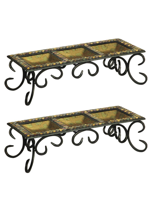 2-Piece Herringbone Mosaic Art Glass Candle Holders