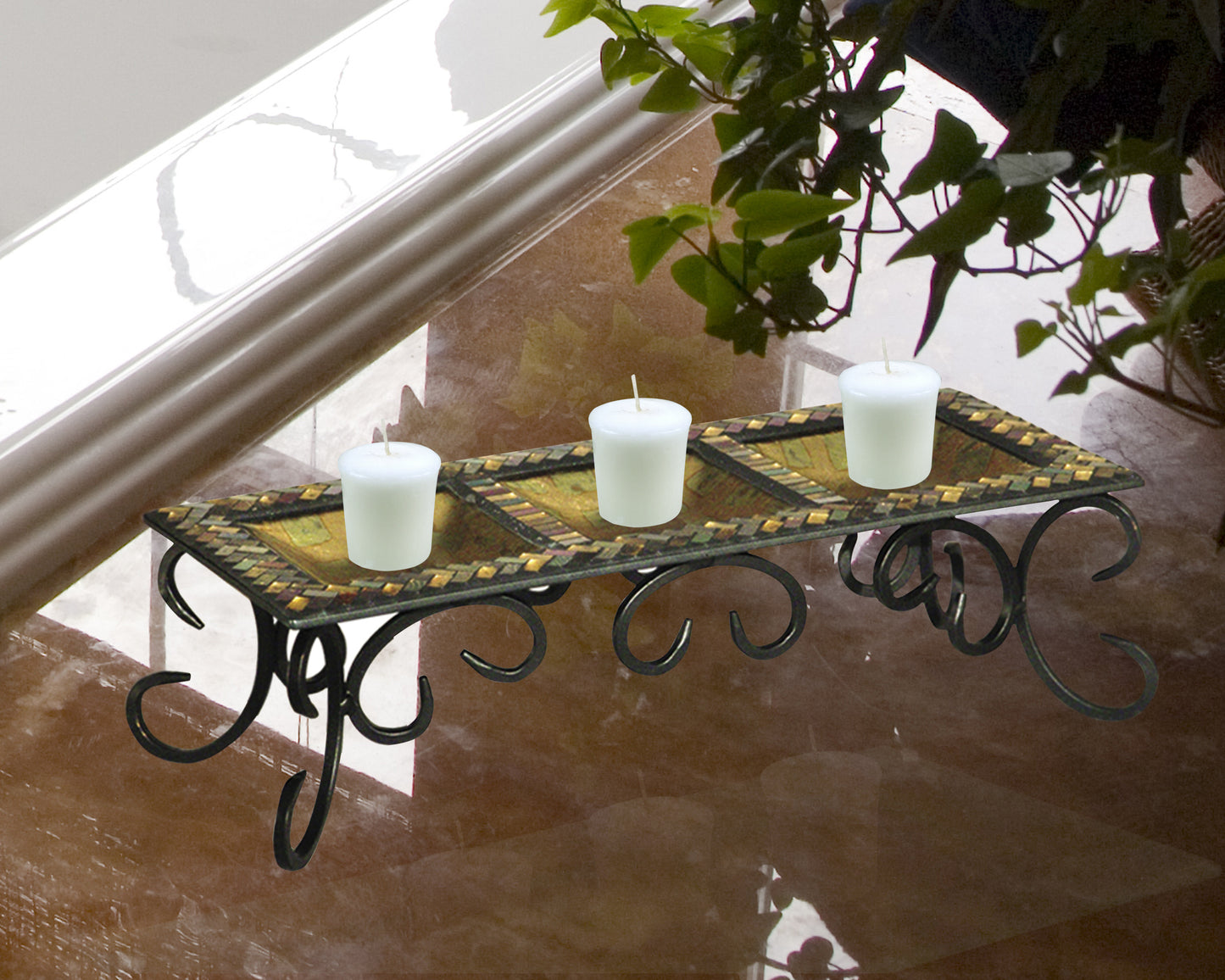 2-Piece Herringbone Mosaic Art Glass Candle Holders