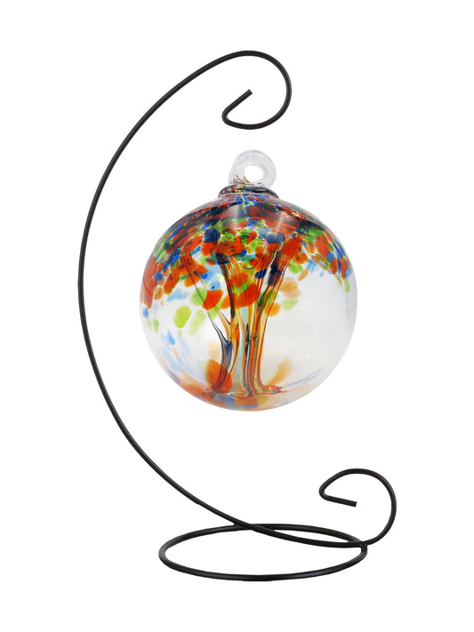 Rainbow Tree of Life 4 Inch Royal Hand Blown Decorative Glass Ornament with Stand