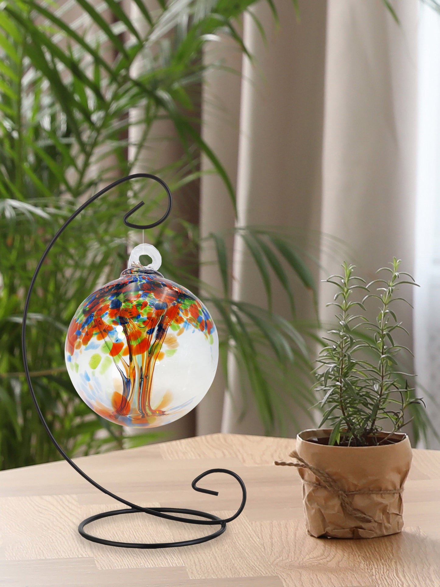 Rainbow Tree of Life 4 Inch Royal Hand Blown Decorative Glass Ornament with Stand