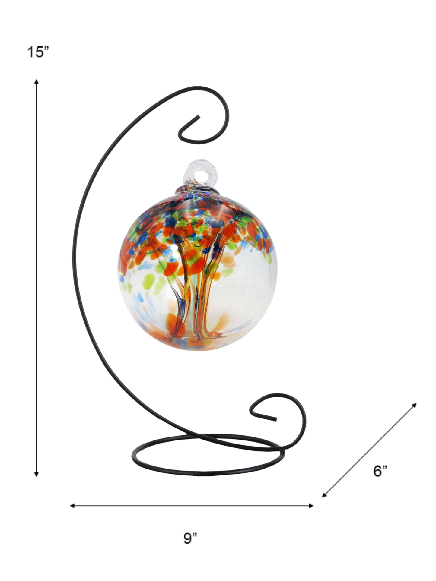Rainbow Tree of Life 4 Inch Royal Hand Blown Decorative Glass Ornament with Stand