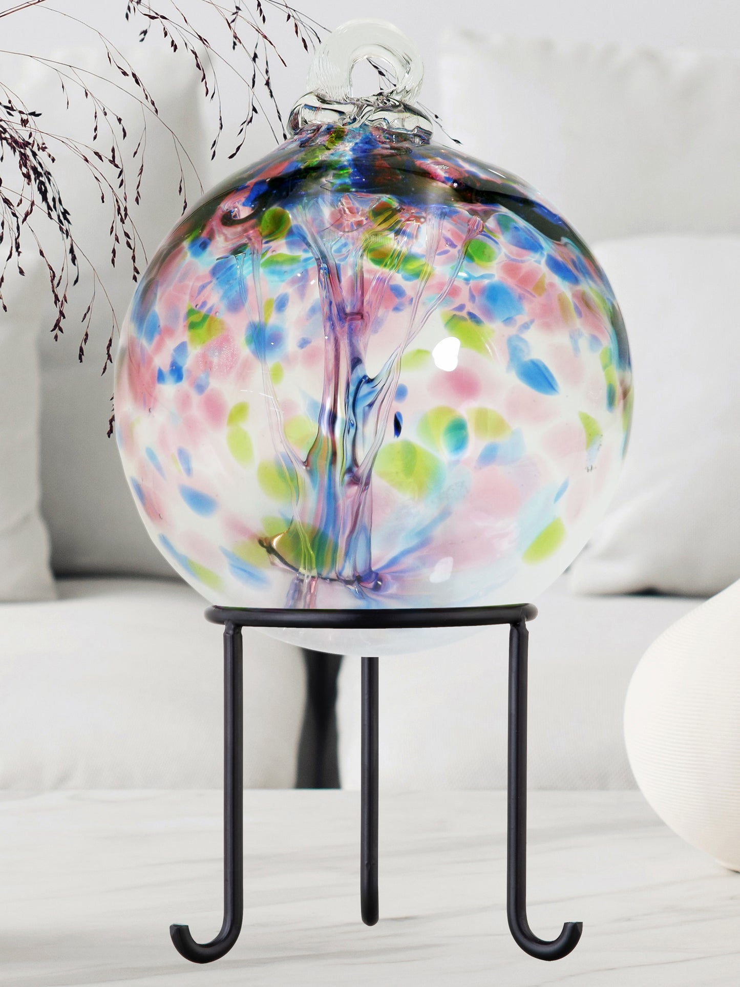 Rainbow Tree of Life 6 Inch Hope Hand Blown Decorative Glass Ornament with Stand