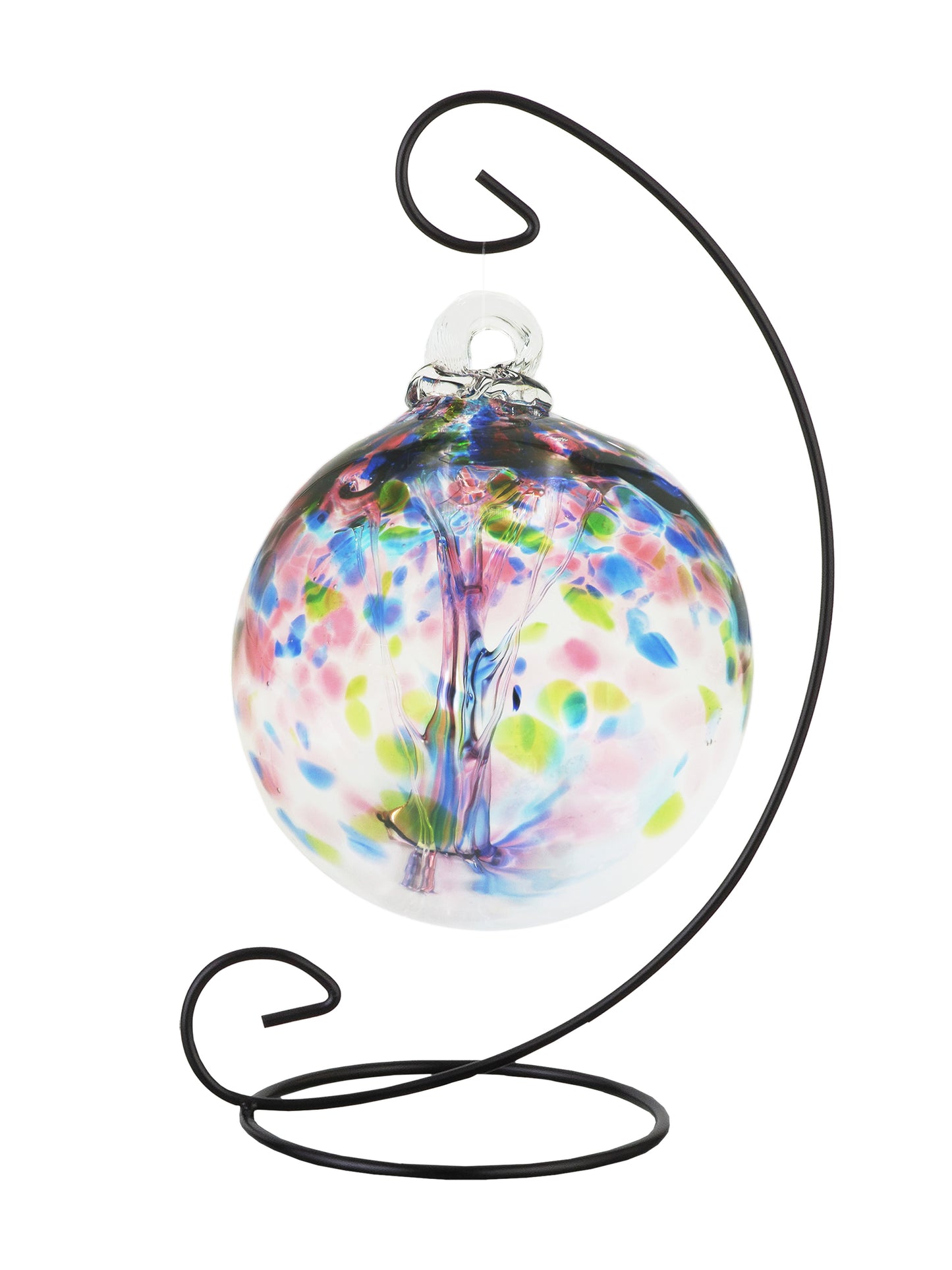Rainbow Tree of Life 6 Inch Hope Hand Blown Decorative Glass Ornament with Stand