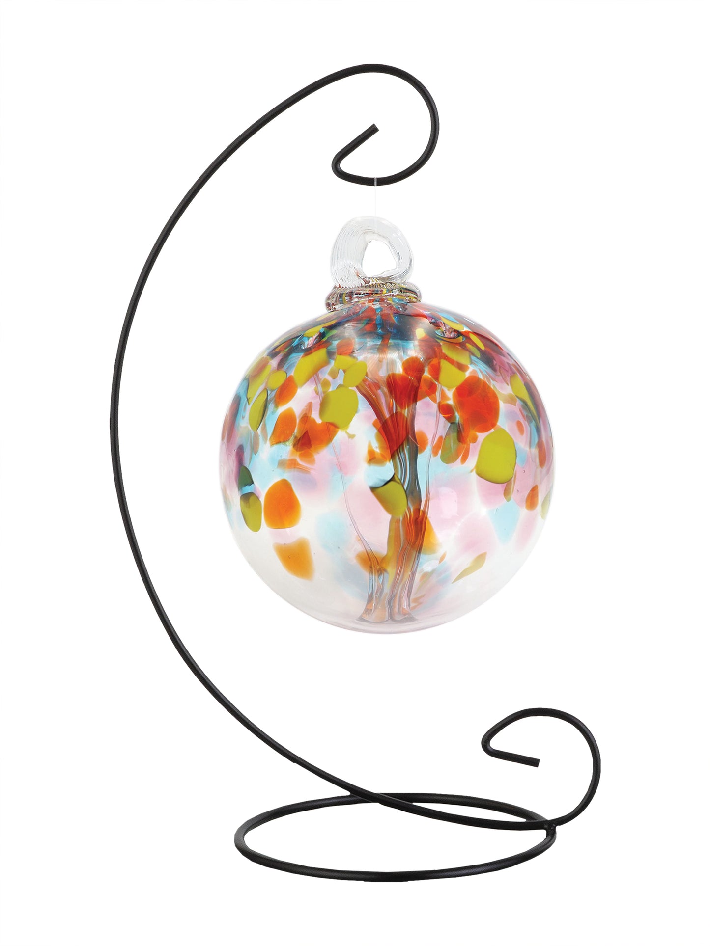 Rainbow Tree of Life 4 Inch Eden Hand Blown Decorative Glass Ornament with Stand