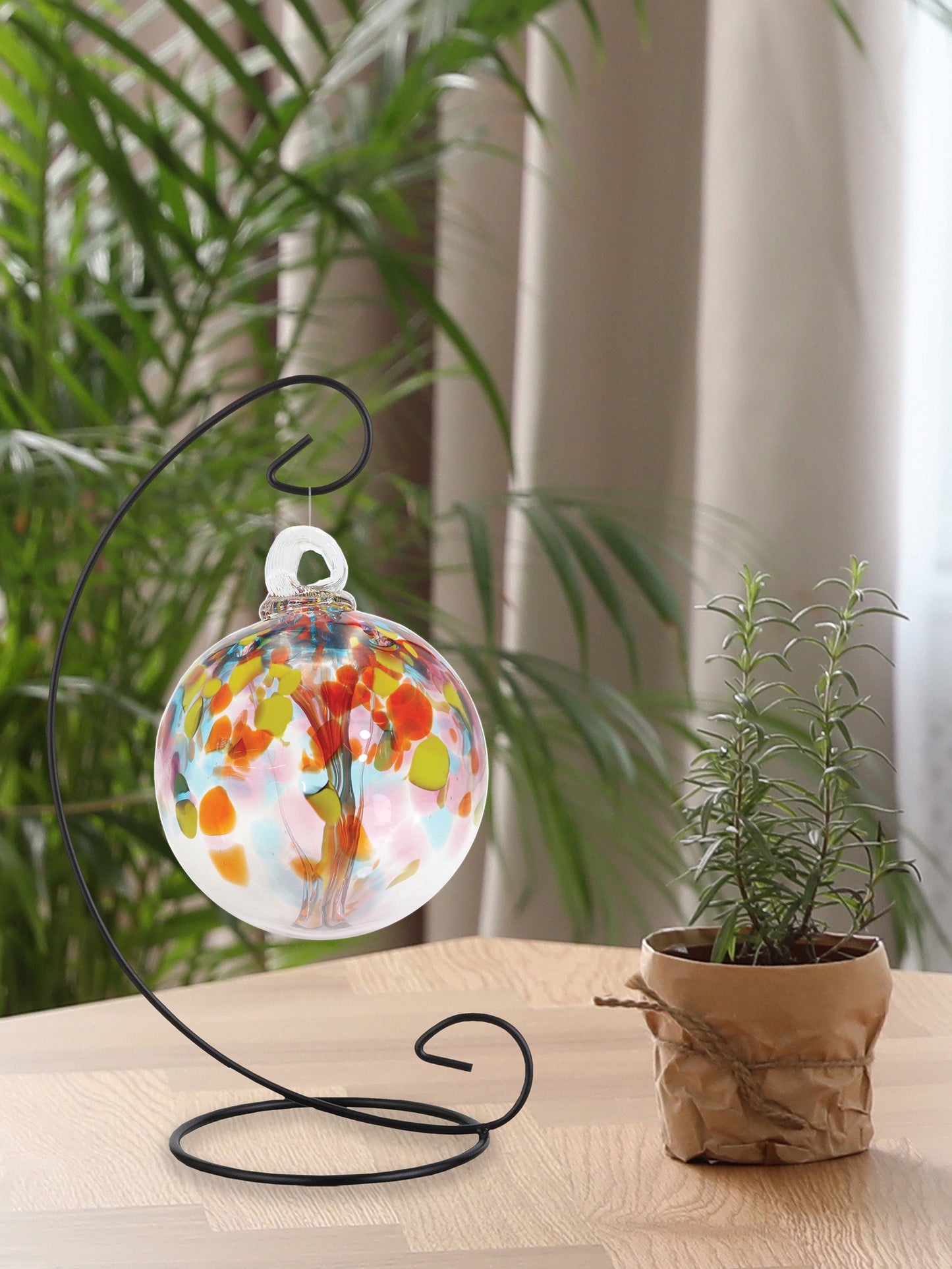 Rainbow Tree of Life 4 Inch Eden Hand Blown Decorative Glass Ornament with Stand