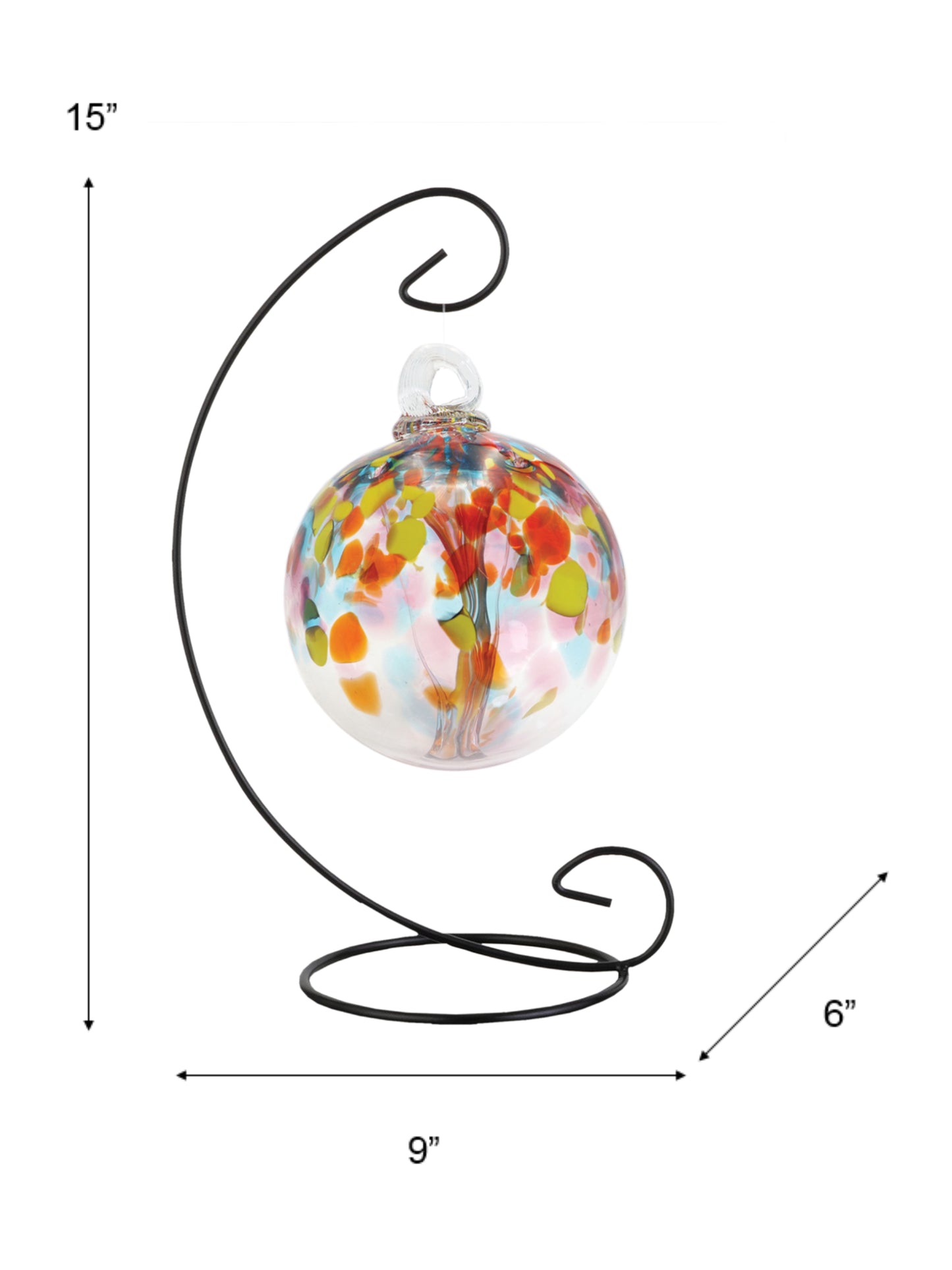 Rainbow Tree of Life 4 Inch Eden Hand Blown Decorative Glass Ornament with Stand