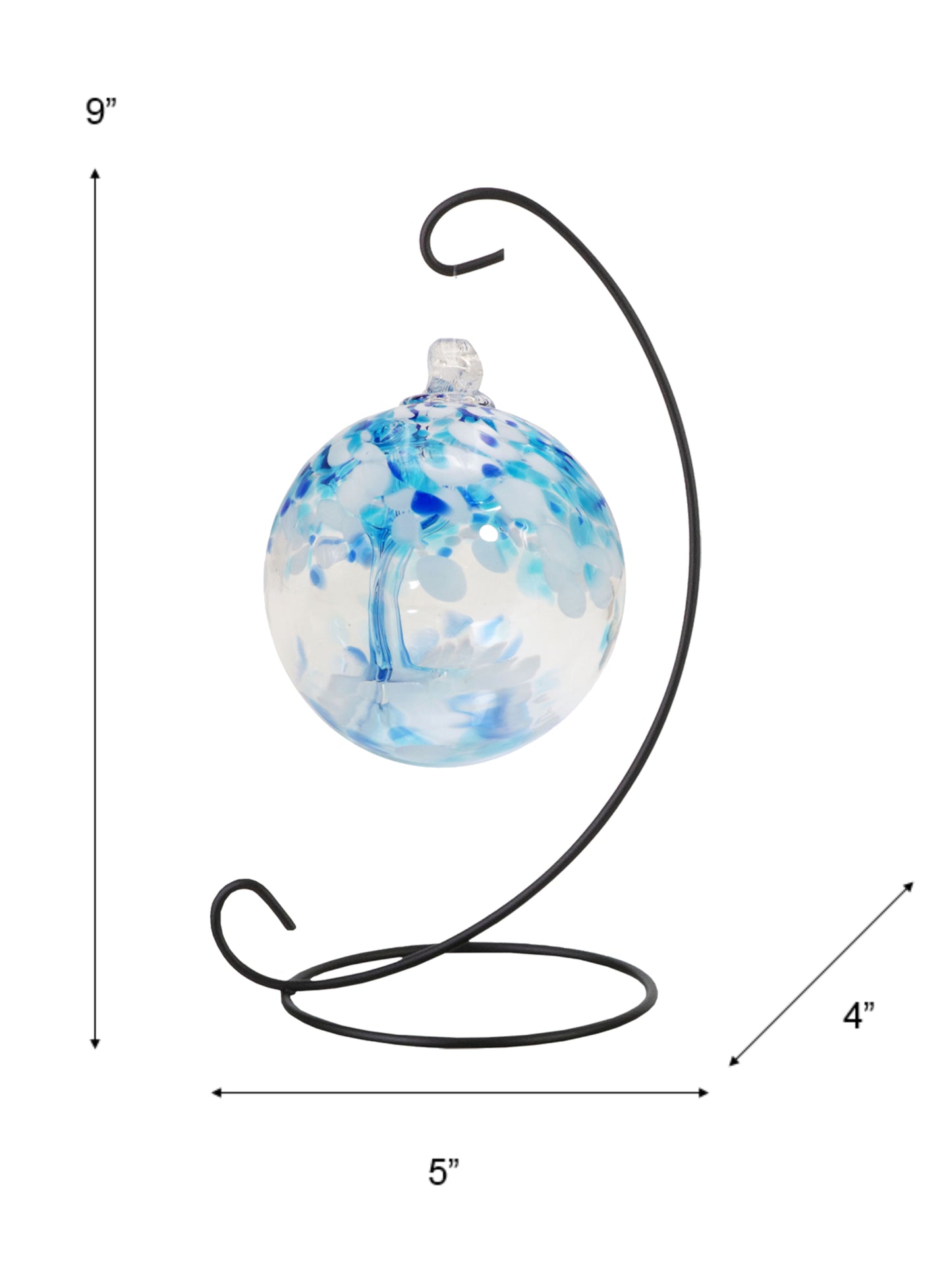 Rainbow Tree of Life 3 Inch Aqua Hand Blown Decorative Glass Ornament with Stand