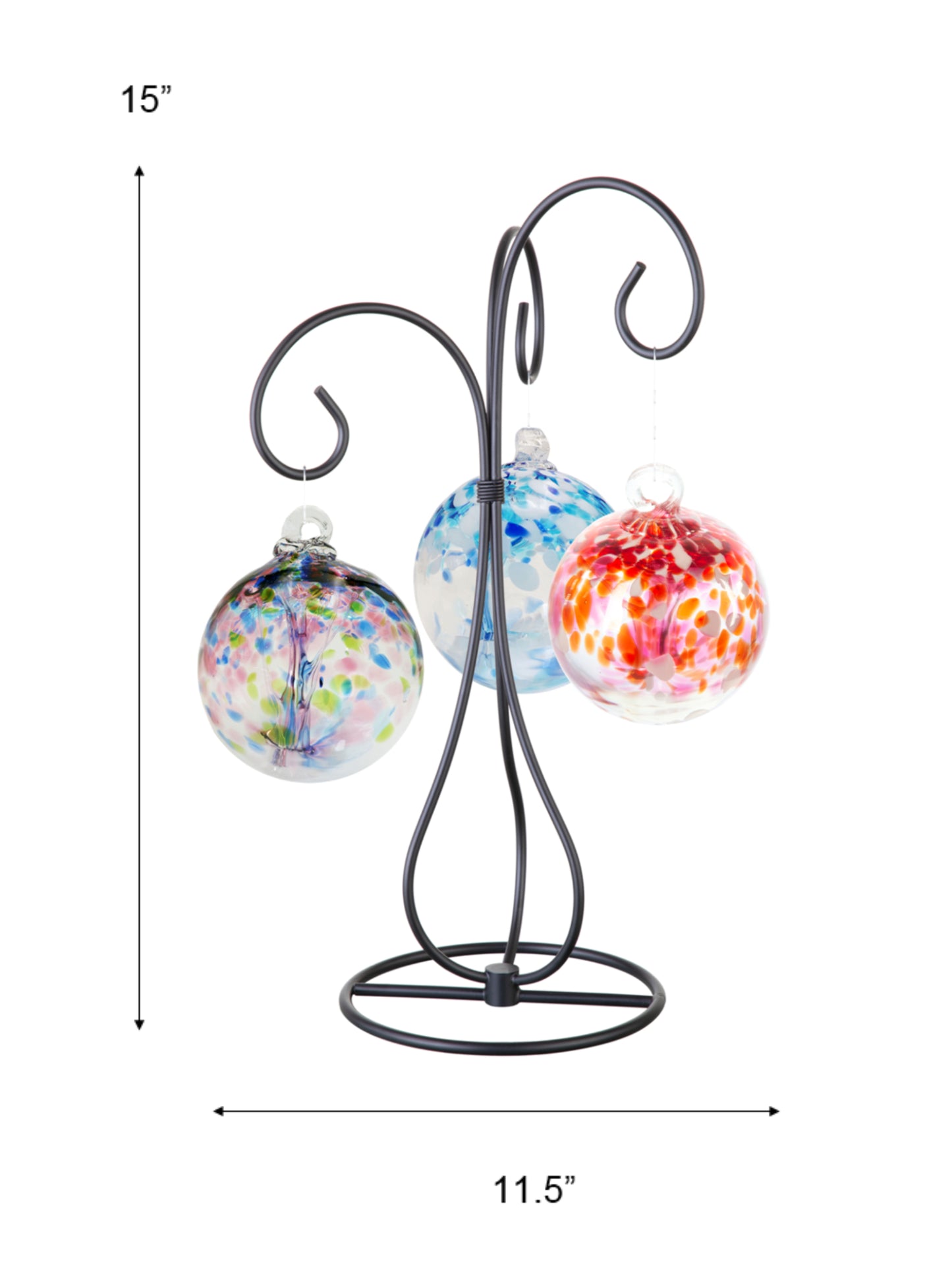 Rainbow Tree of Life Three 4 Inch Hope Hand Blown Decorative Glass Ornaments with Stand
