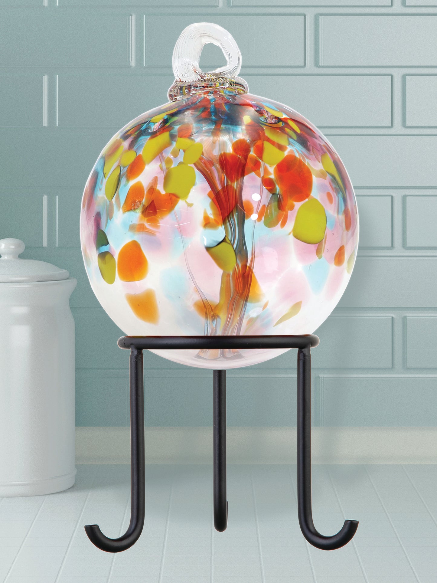 Rainbow Tree of Life 4 Inch Eden Hand Blown Decorative Glass Ornament with Stand