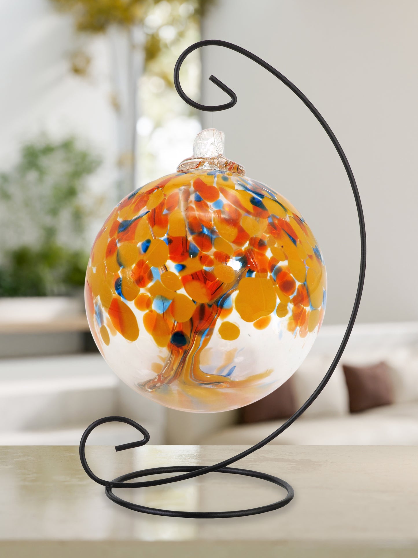 Rainbow Tree of Life 6 Inch Aura Hand Blown Decorative Glass Ornament with Stand
