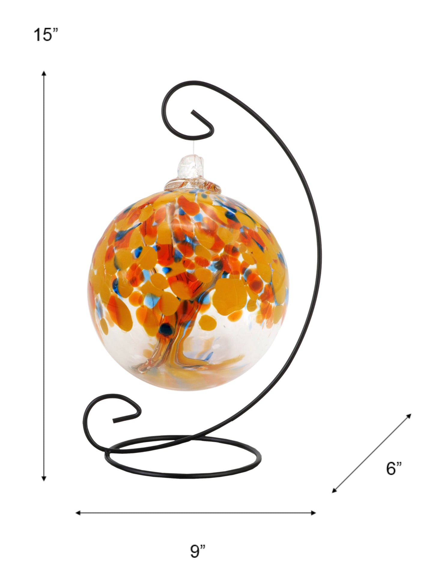 Rainbow Tree of Life 6 Inch Aura Hand Blown Decorative Glass Ornament with Stand