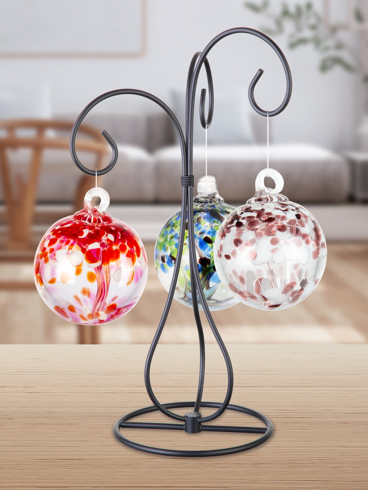 Rainbow Tree of Life 3 4 Inch Hand Blown Decorative Glass Ornaments with Stand