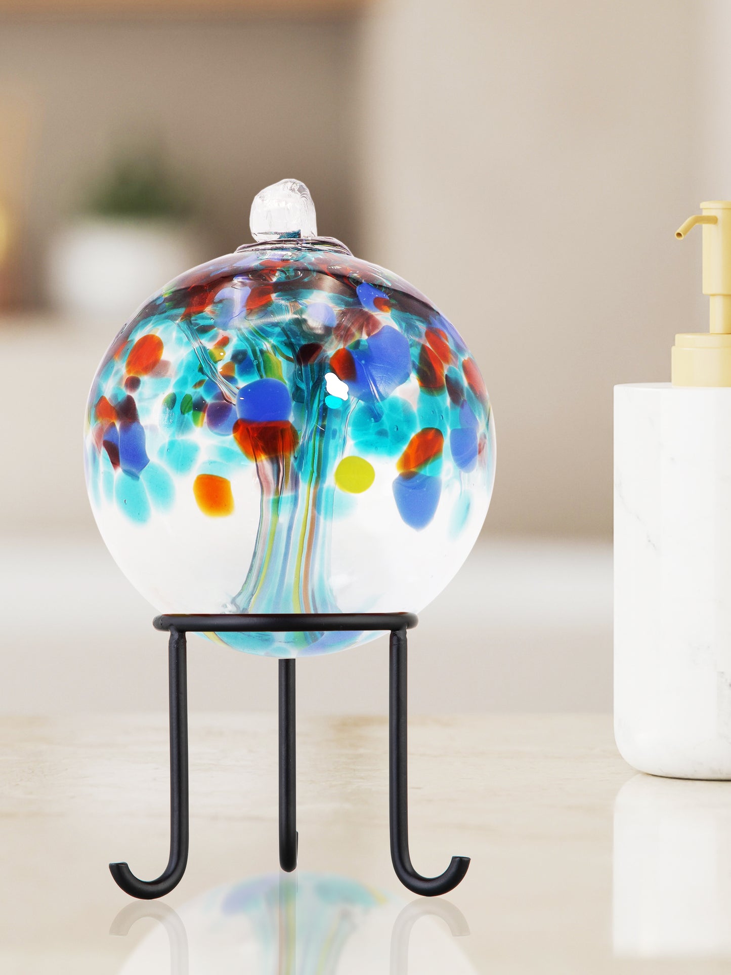 Rainbow Tree of Life 4 Inch Devotion Hand Blown Decorative Glass Ornament with Stand