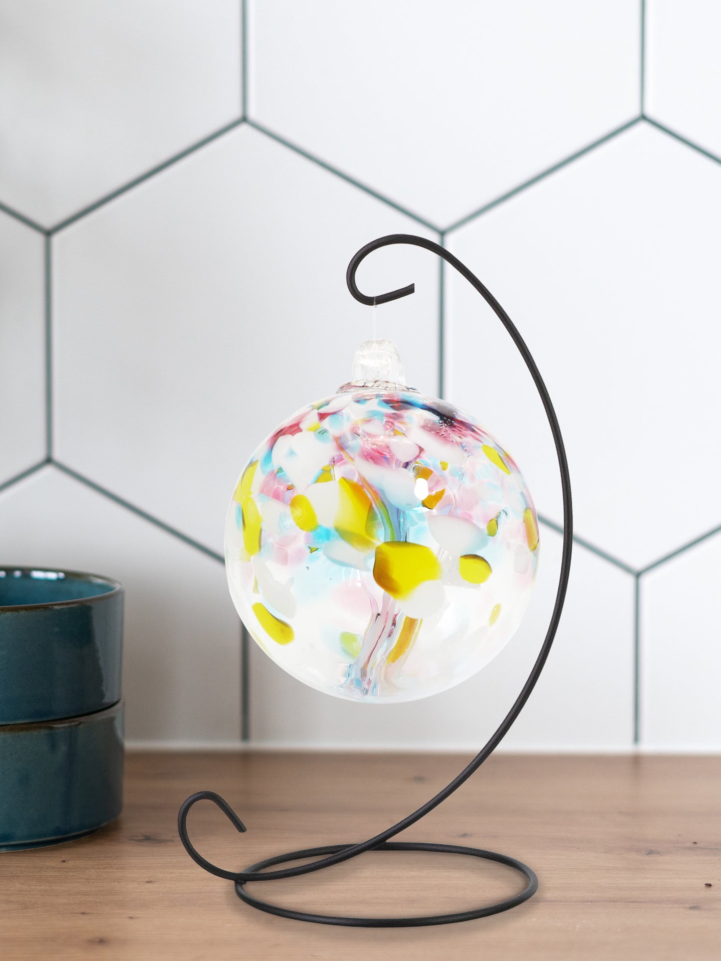 Rainbow Tree of Life 3 Inch Spring Hand Blown Decorative Glass Ornament with Stand