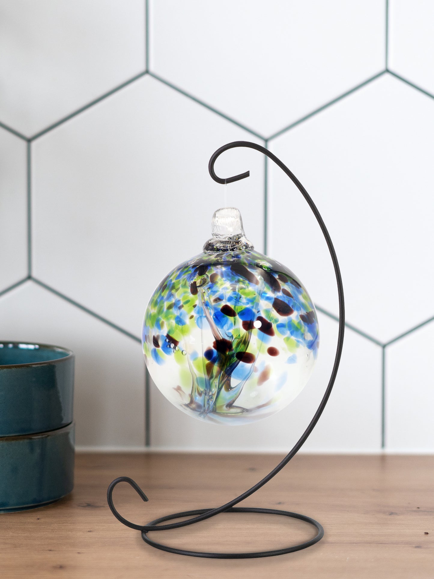Rainbow Tree of Life 3 Inch Mystic Hand Blown Decorative Glass Ornament with Stand