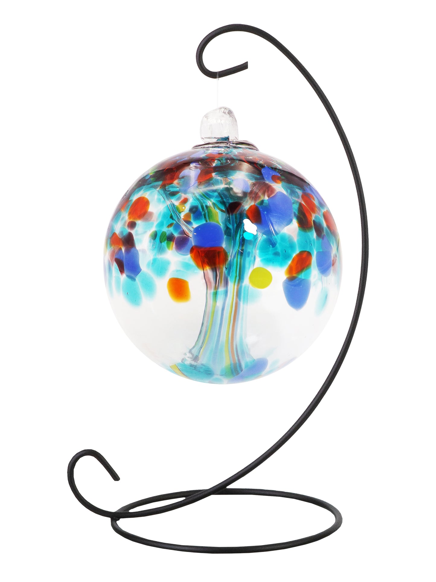 Rainbow Tree of Life 3 Inch Devotion Hand Blown Decorative Glass Ornament with Stand